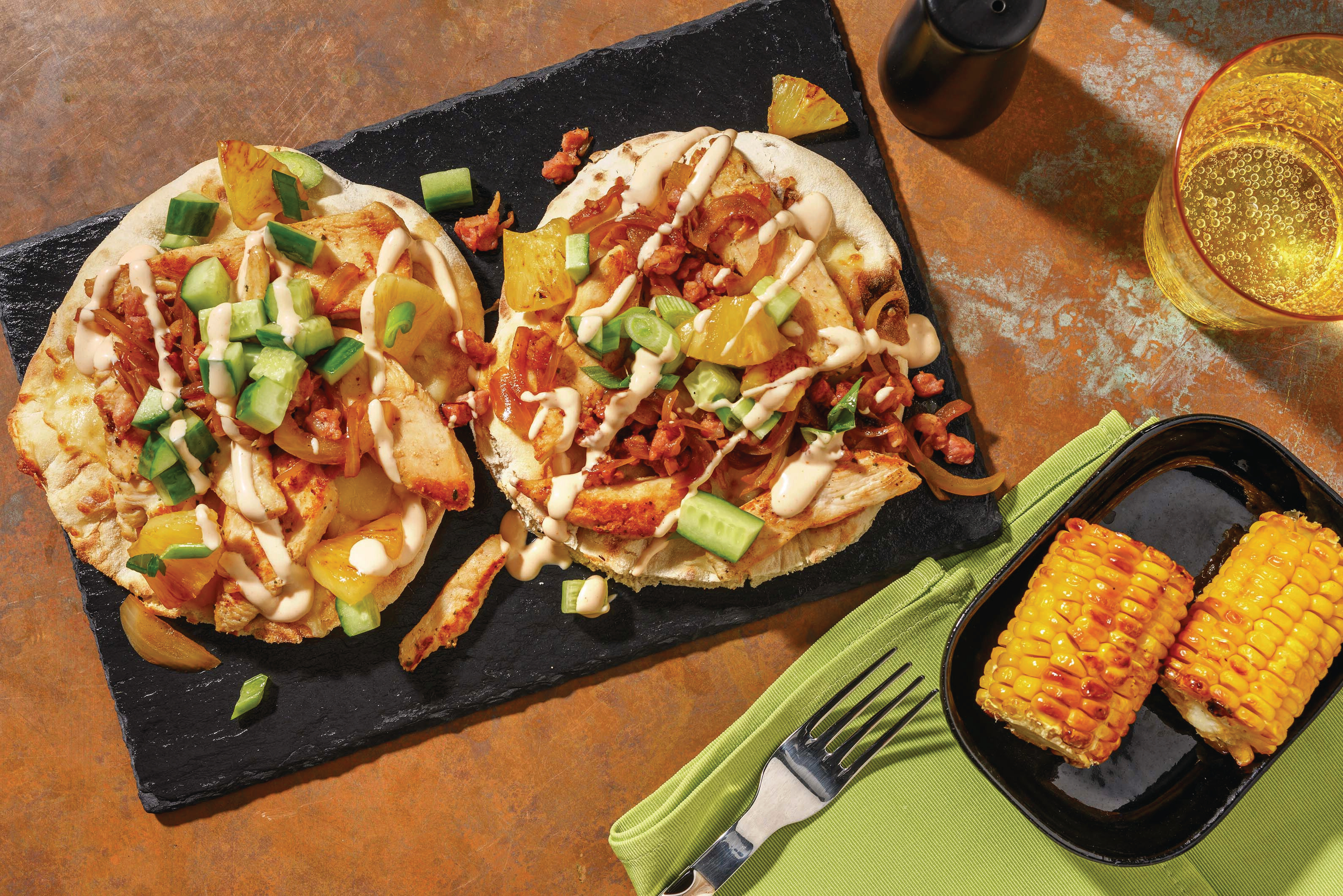 Cheesy Chicken & Bacon Hawaiian Flatbreads