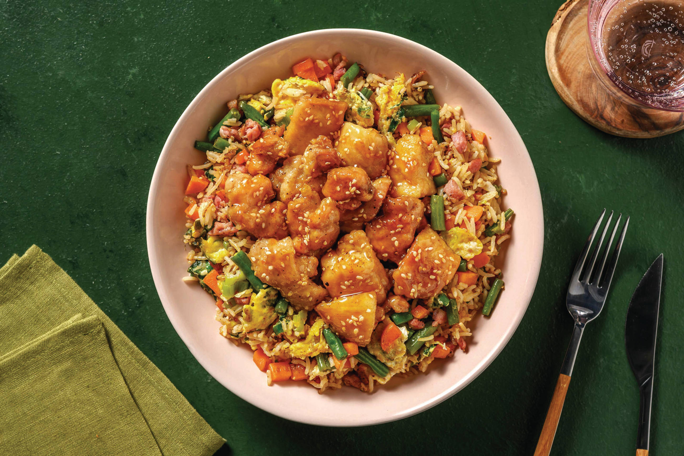 Sesame Lemon Chicken & Bacon Fried Rice