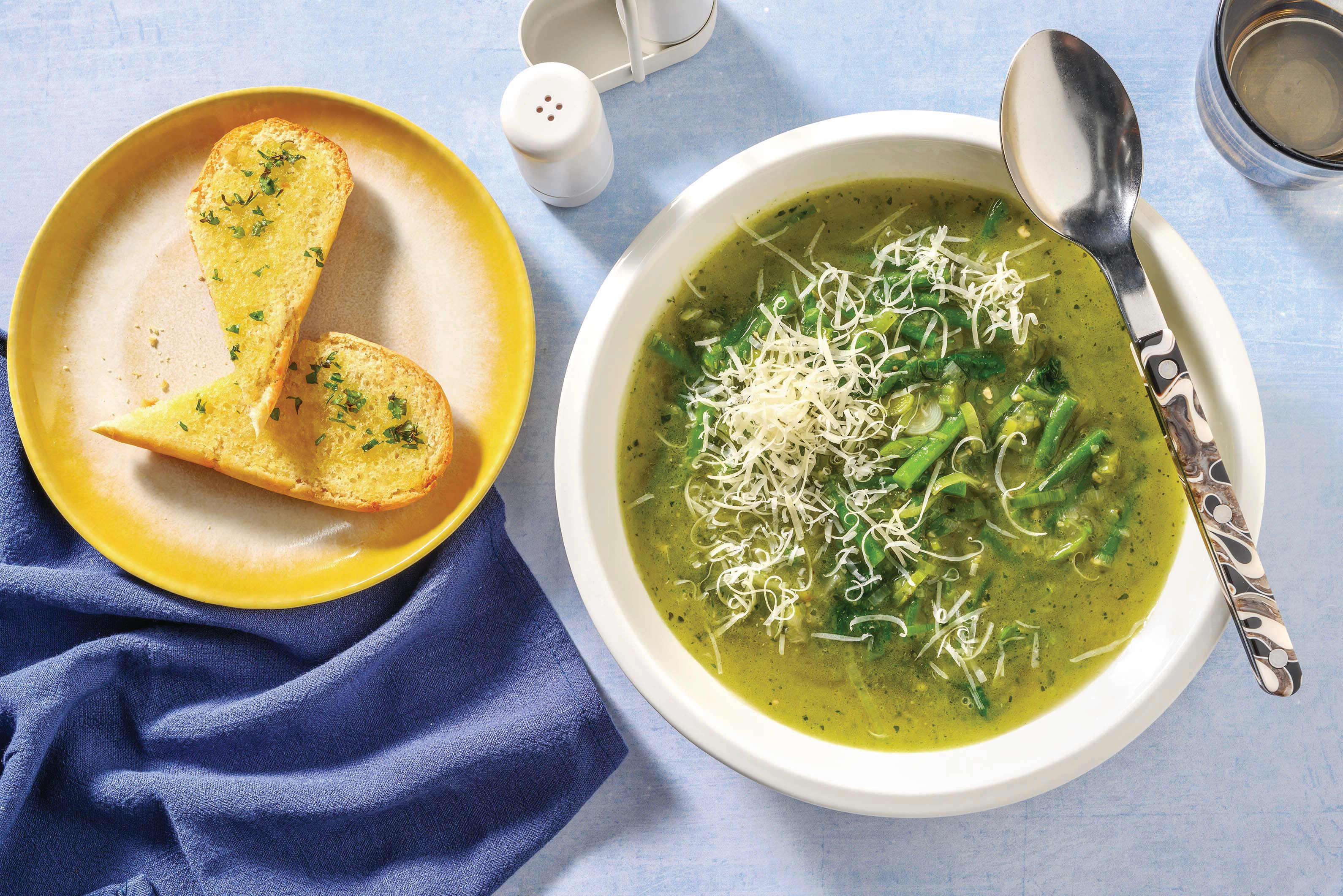 Loaded Green Veggie Soup & Herby Panini
