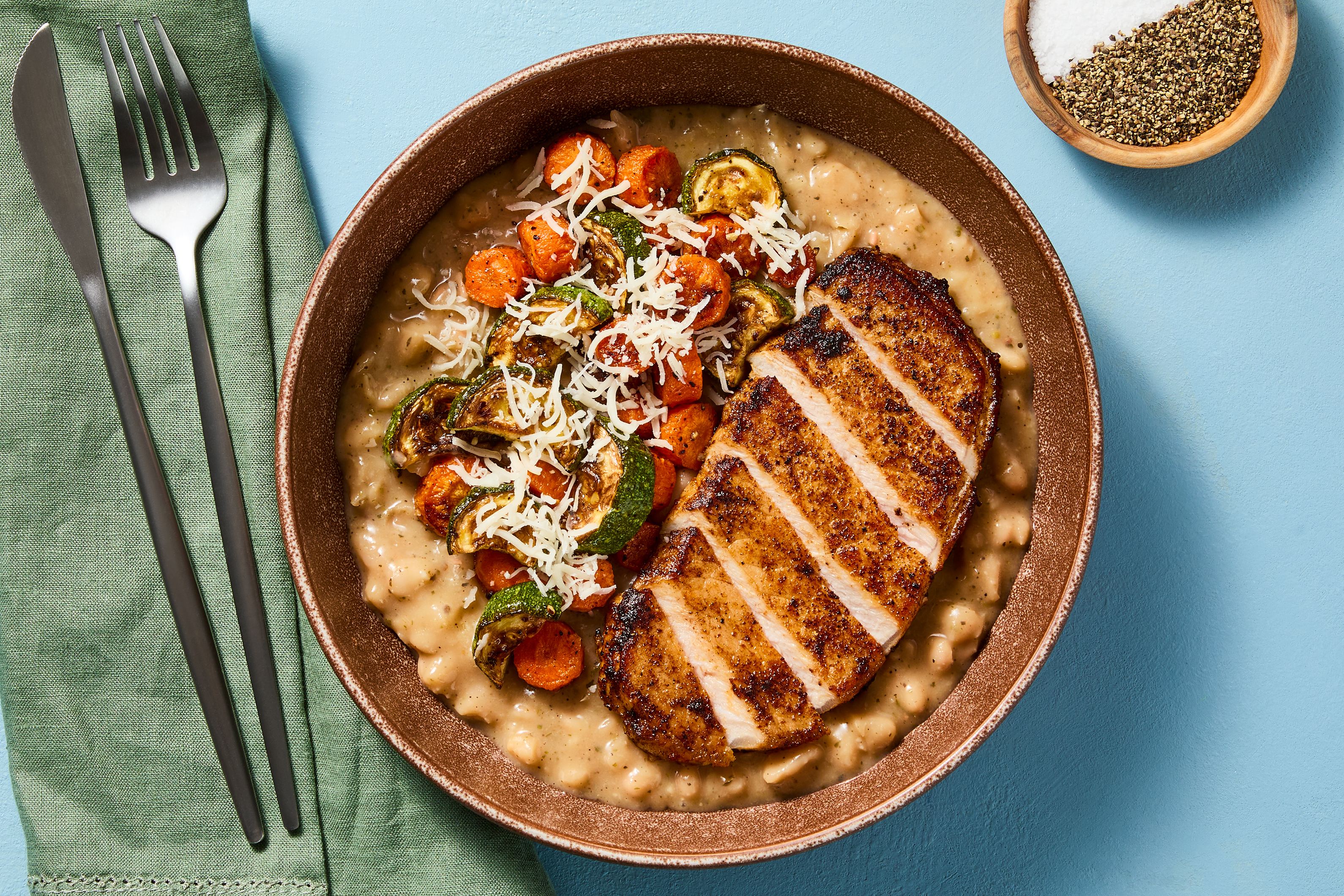 Pork Chops & Creamy Italian White Beans