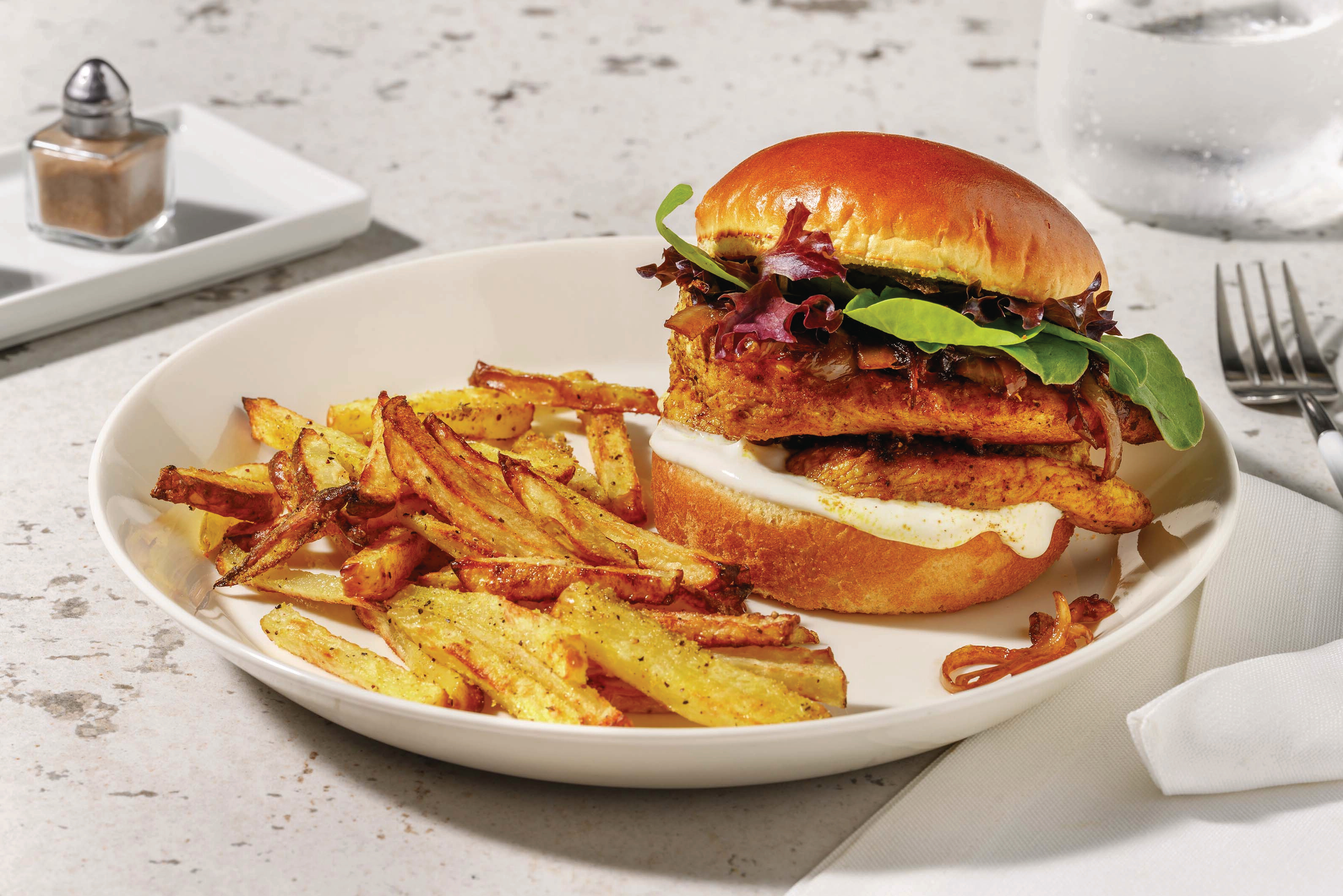 Middle Eastern Chicken Burger & Zesty Fries