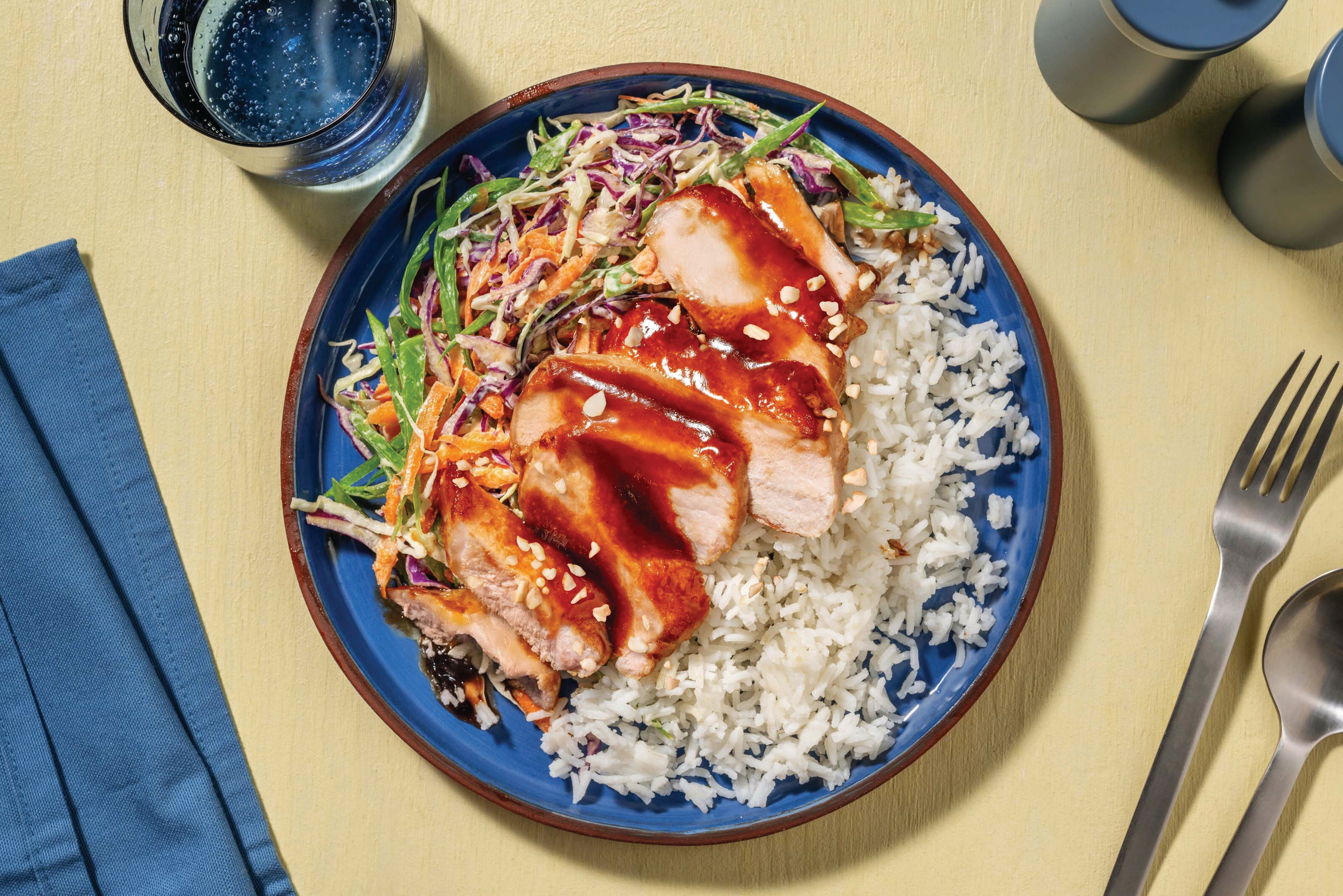 Sticky Teriyaki Pork & Pea Pod Slaw