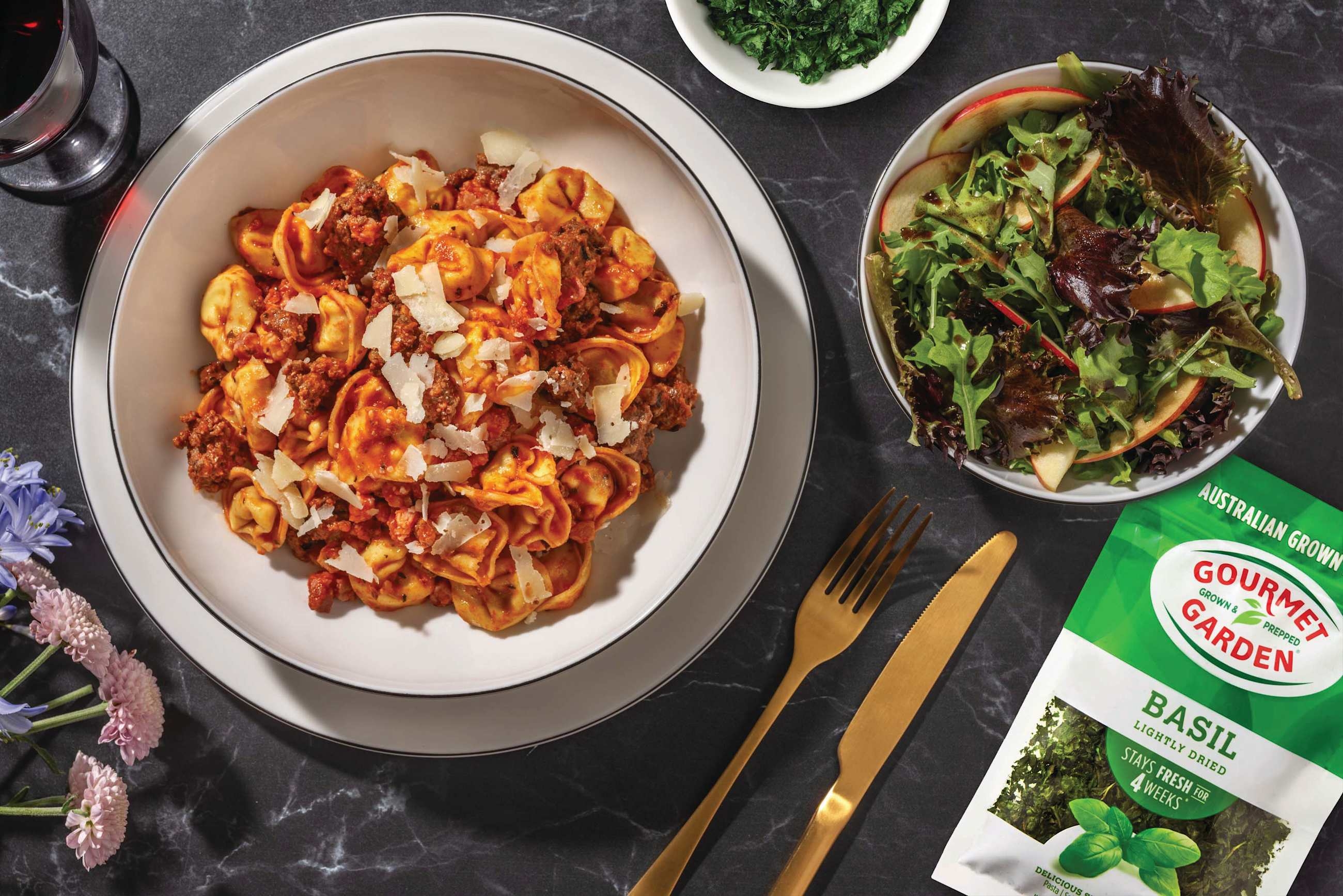 Bacon Beef Ragu & Spinach-Ricotta Tortellini