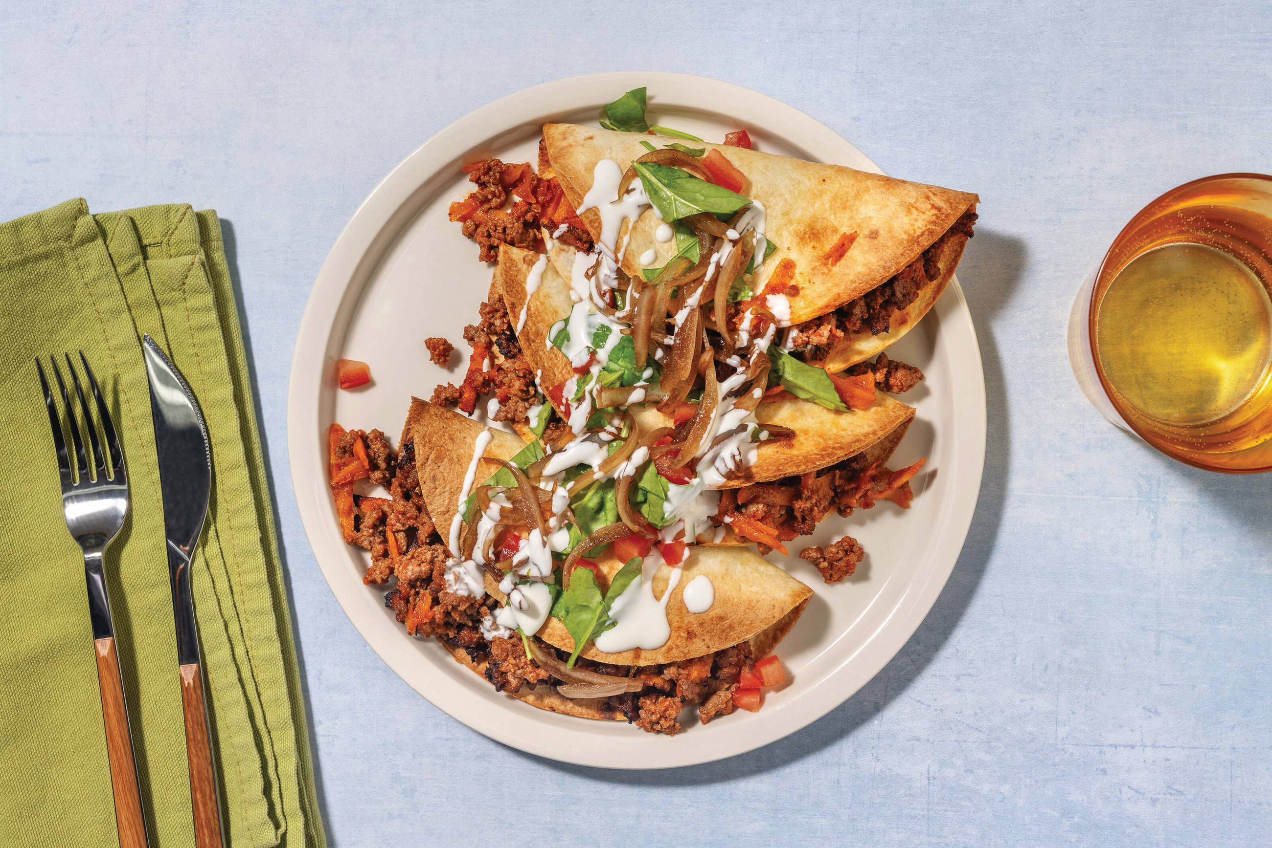 Smokey Veggie Mince & Bacon Quesadillas
