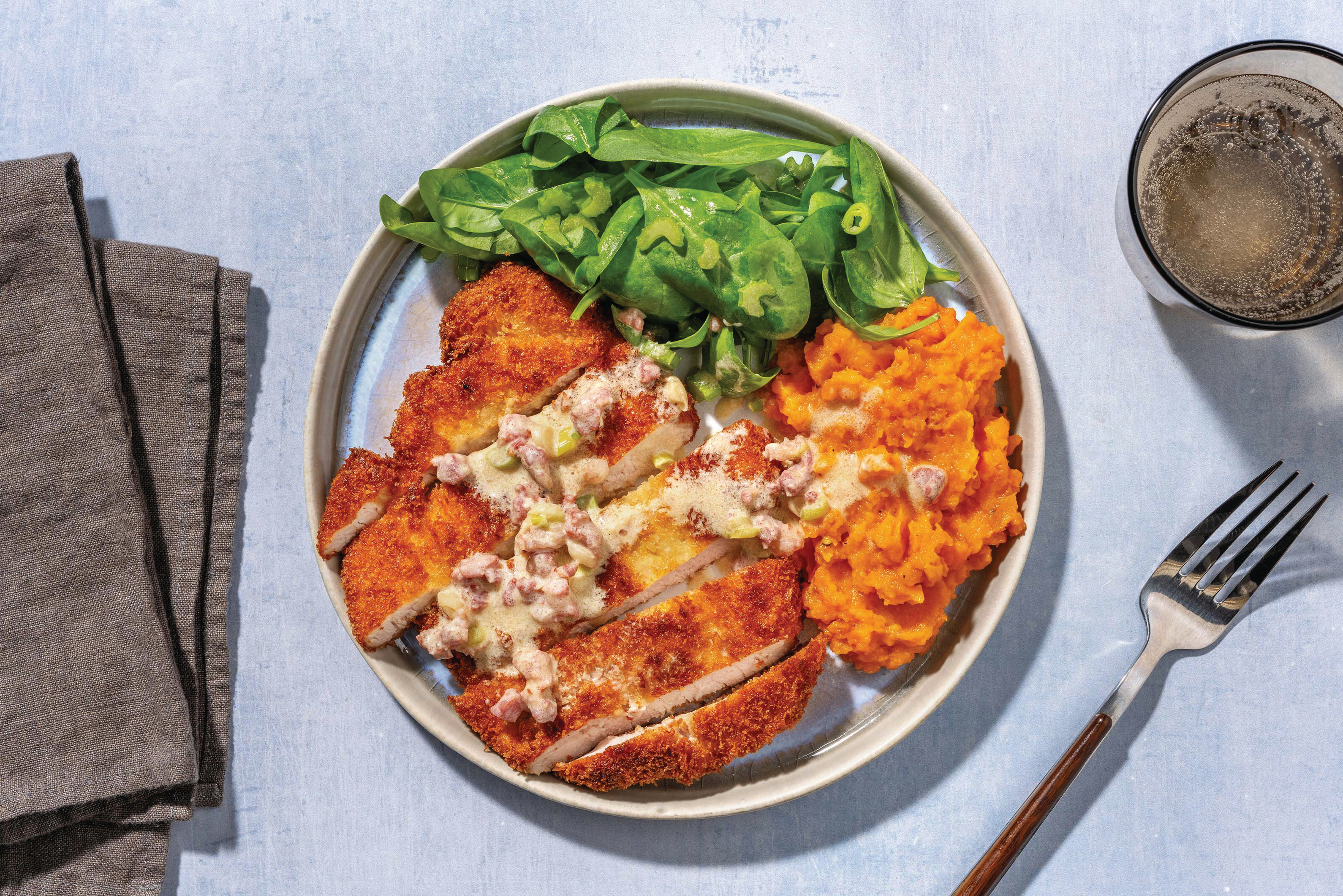 Crumbed Chicken & Creamy Bacon Sauce