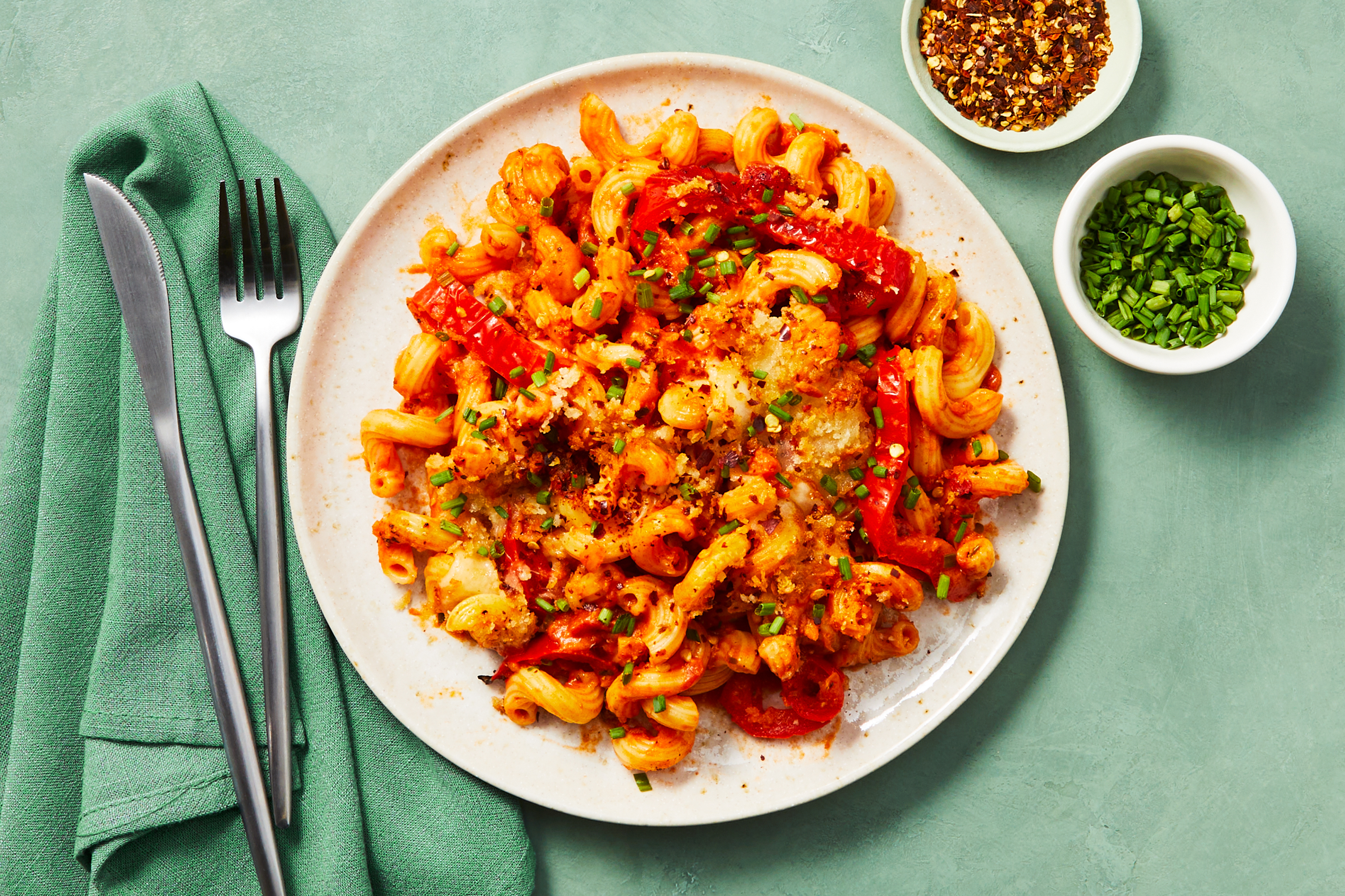 Roasted Pepper & Mozz Cavatappi Bake