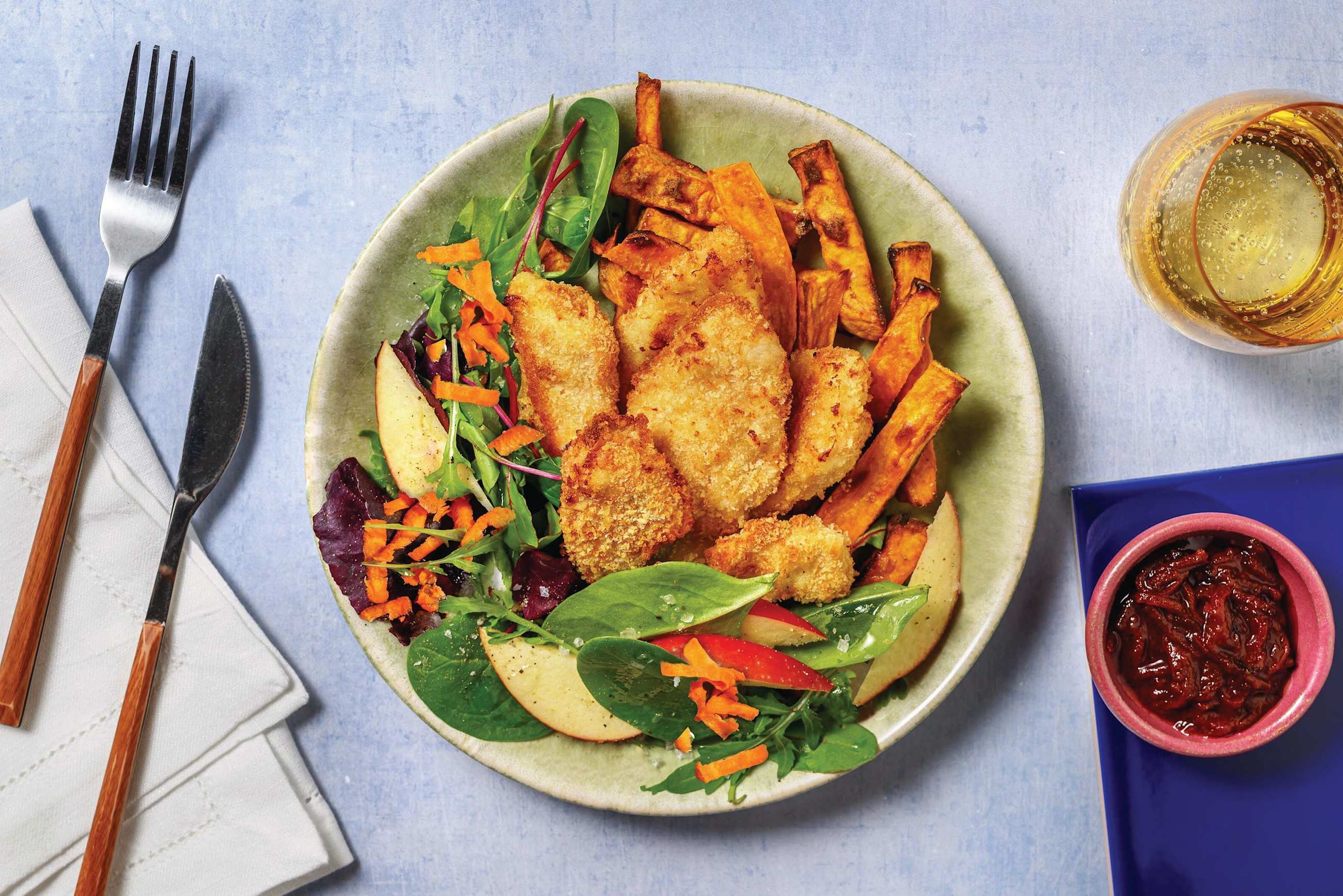 Plant-Based Crumbed Chick'n & Kumara Fries