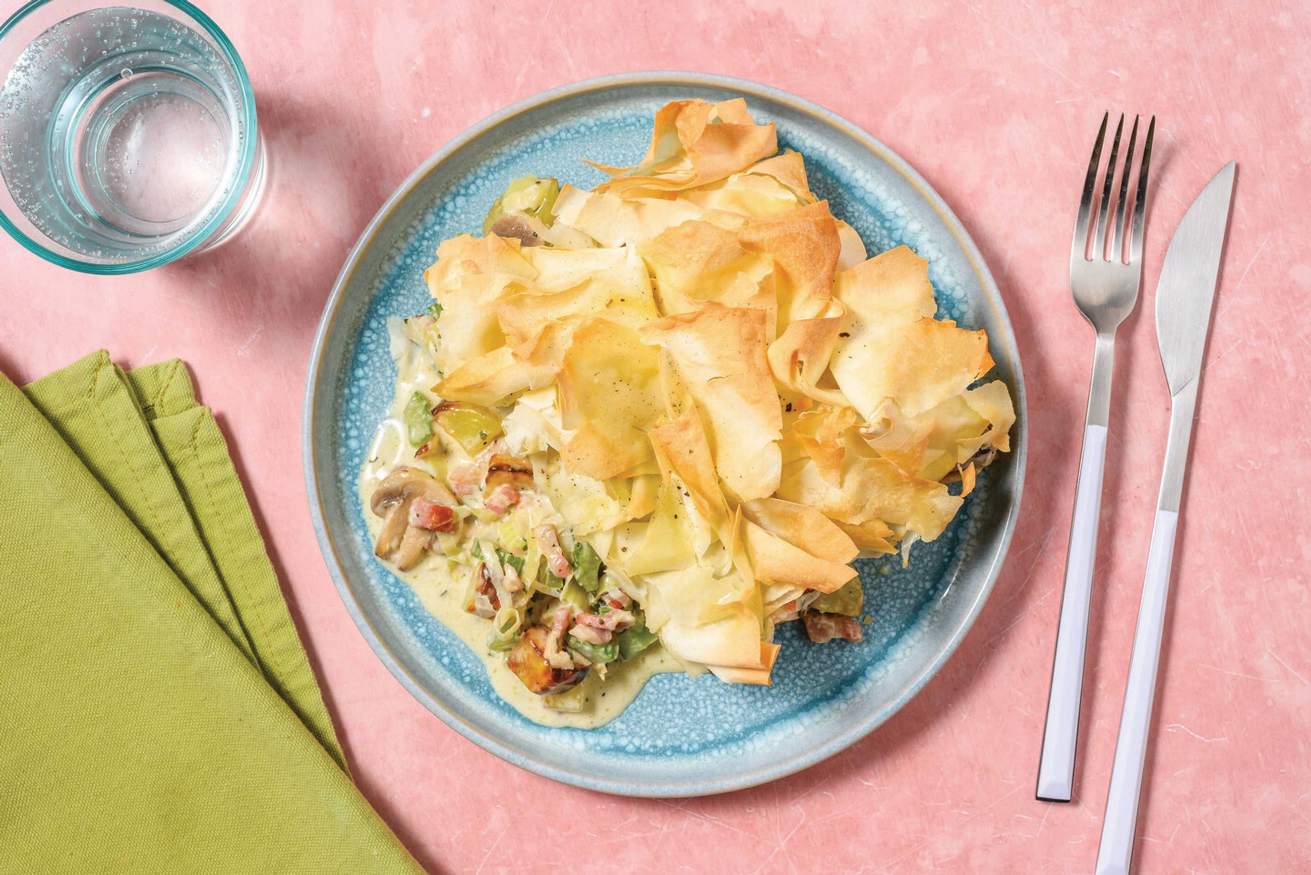 Creamy Pork & Mushroom Filo Pie