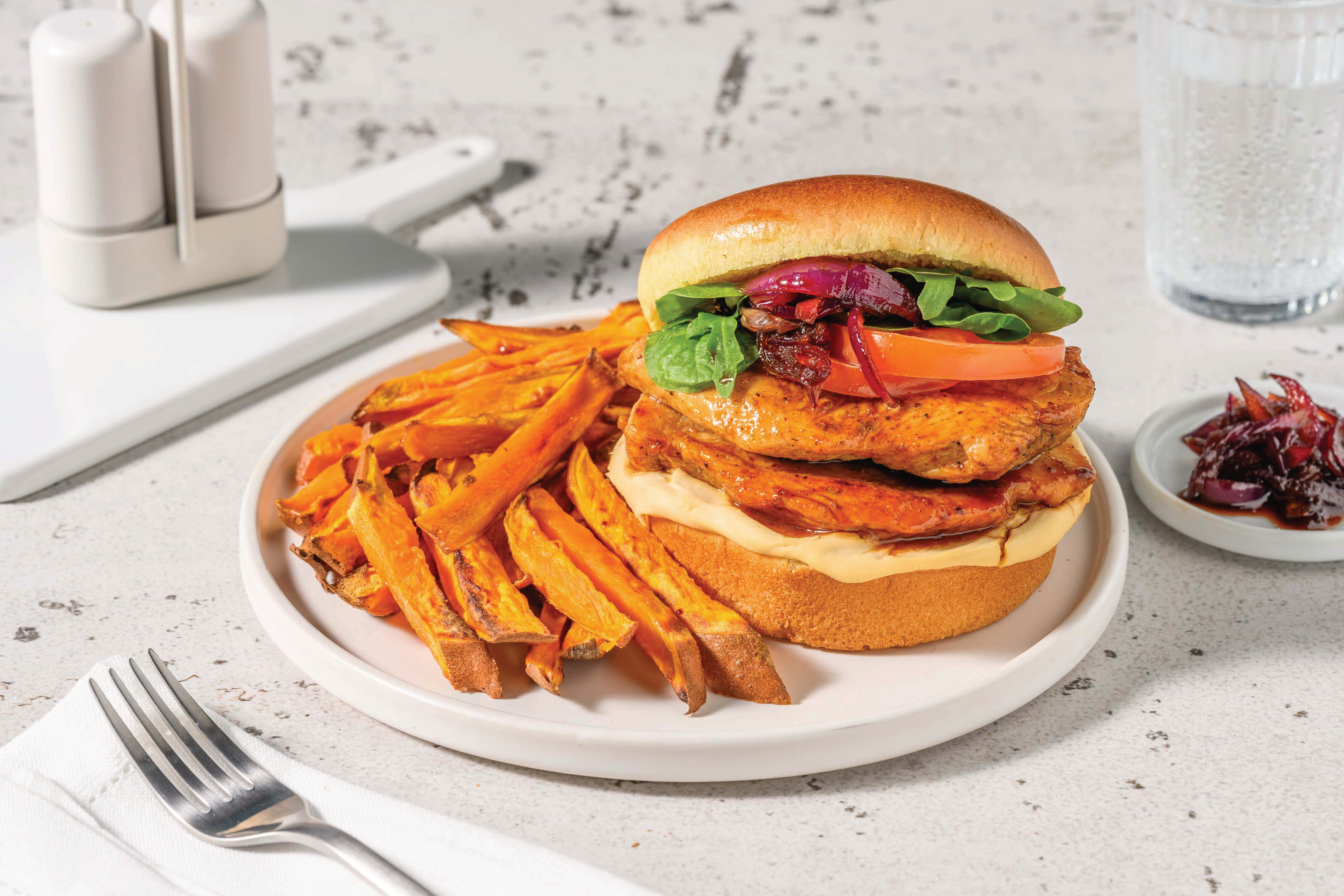 Herby Chicken Burger & Garlic Hummus