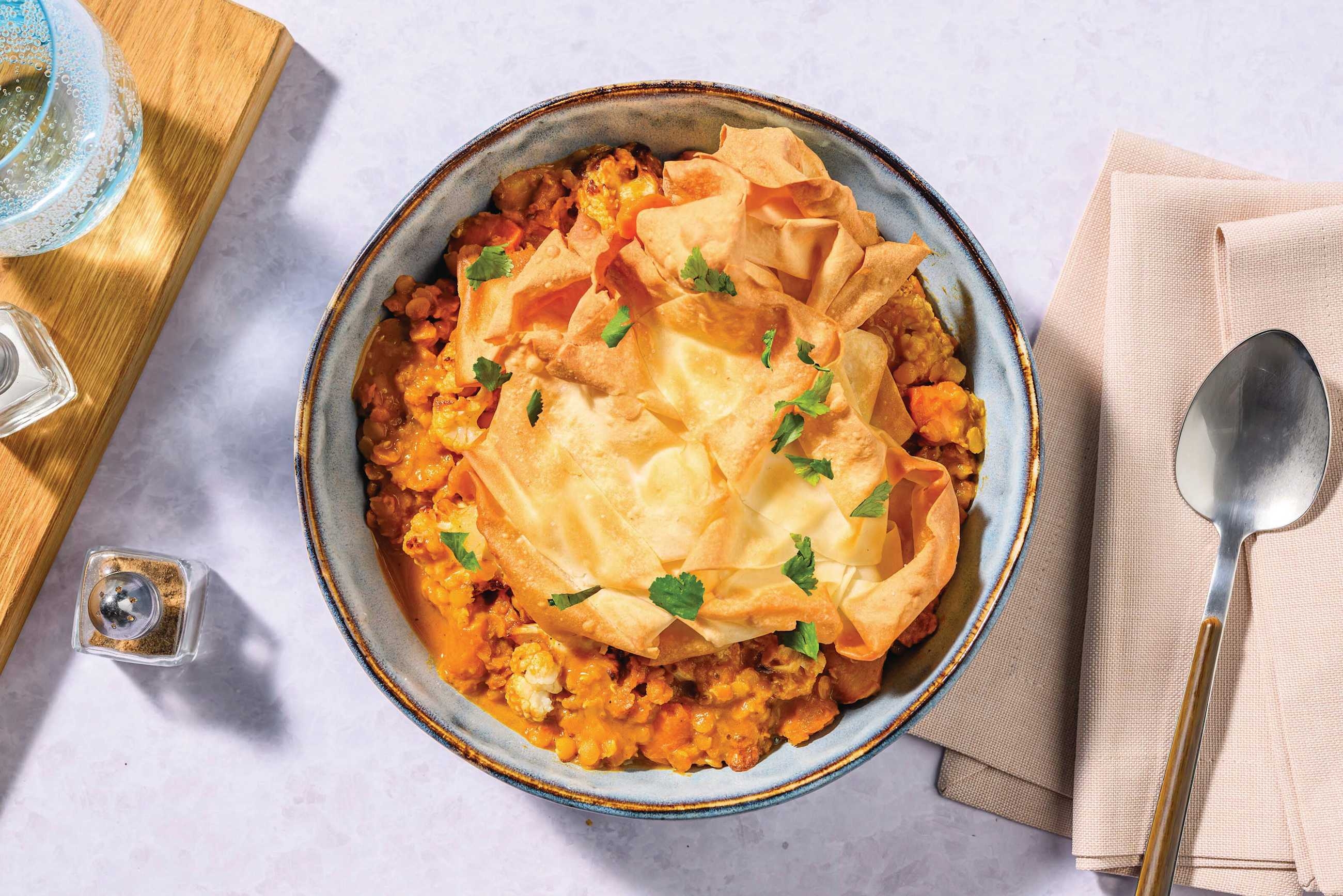 Indian Lentil & Cauliflower Dhal Filo Pie