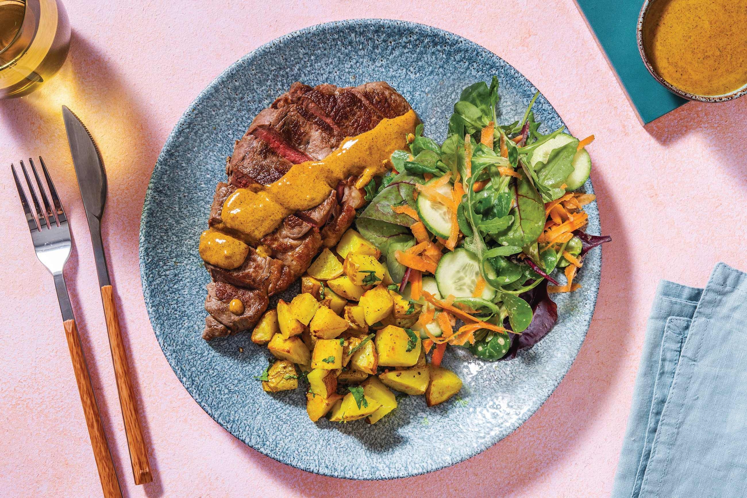 Seared Steak & Spiced Coconut Sauce