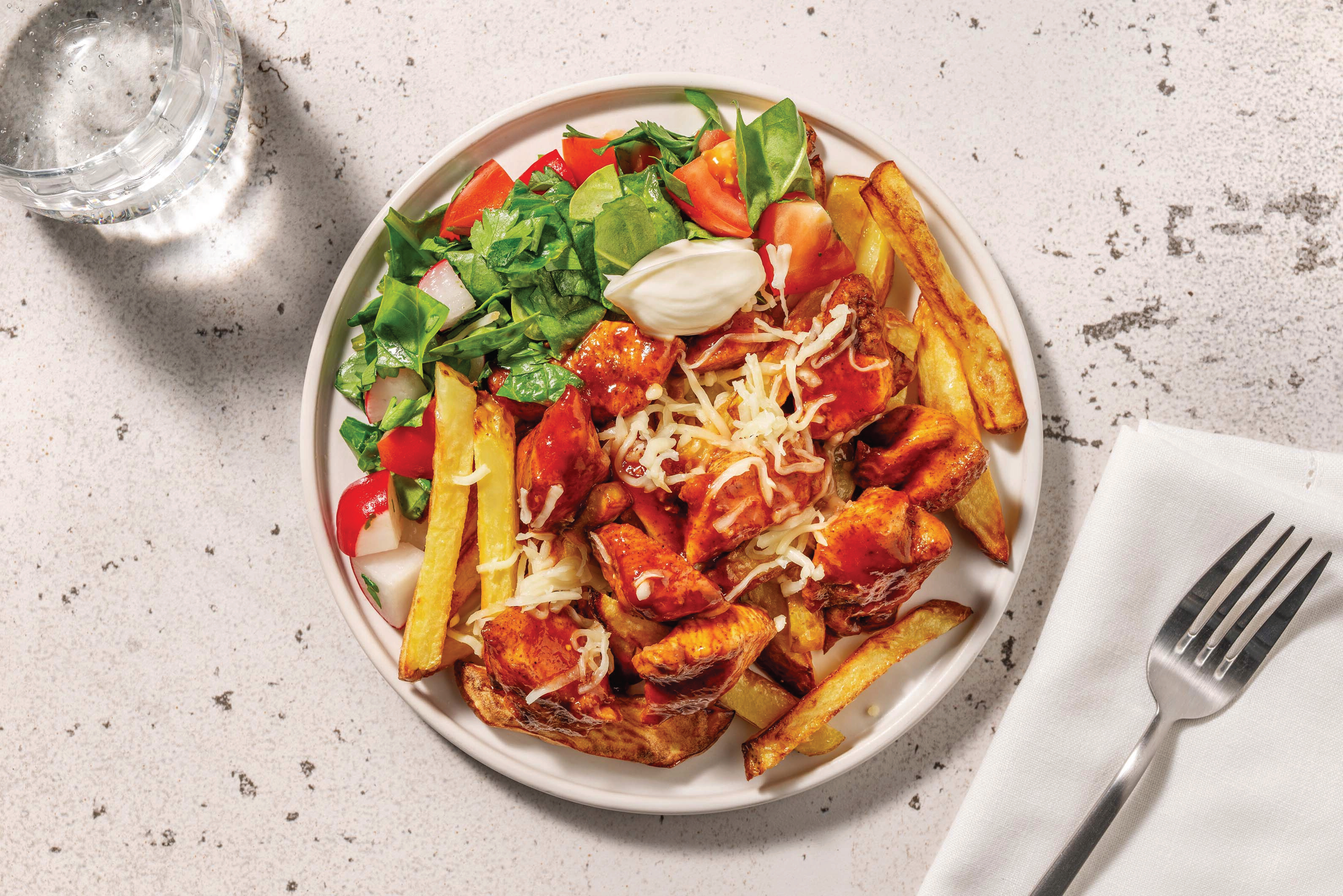 BBQ Chicken Bites, Bacon & Loaded Fries