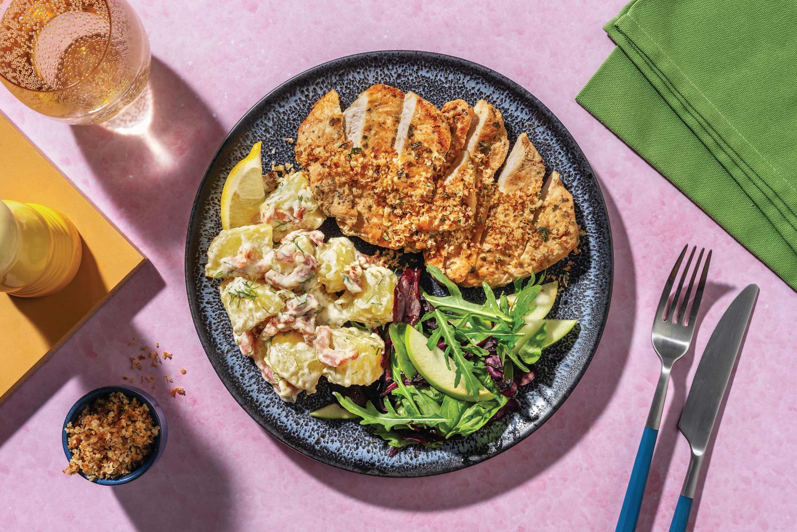 Zesty Garlic Chicken & Potato-Bacon Salad