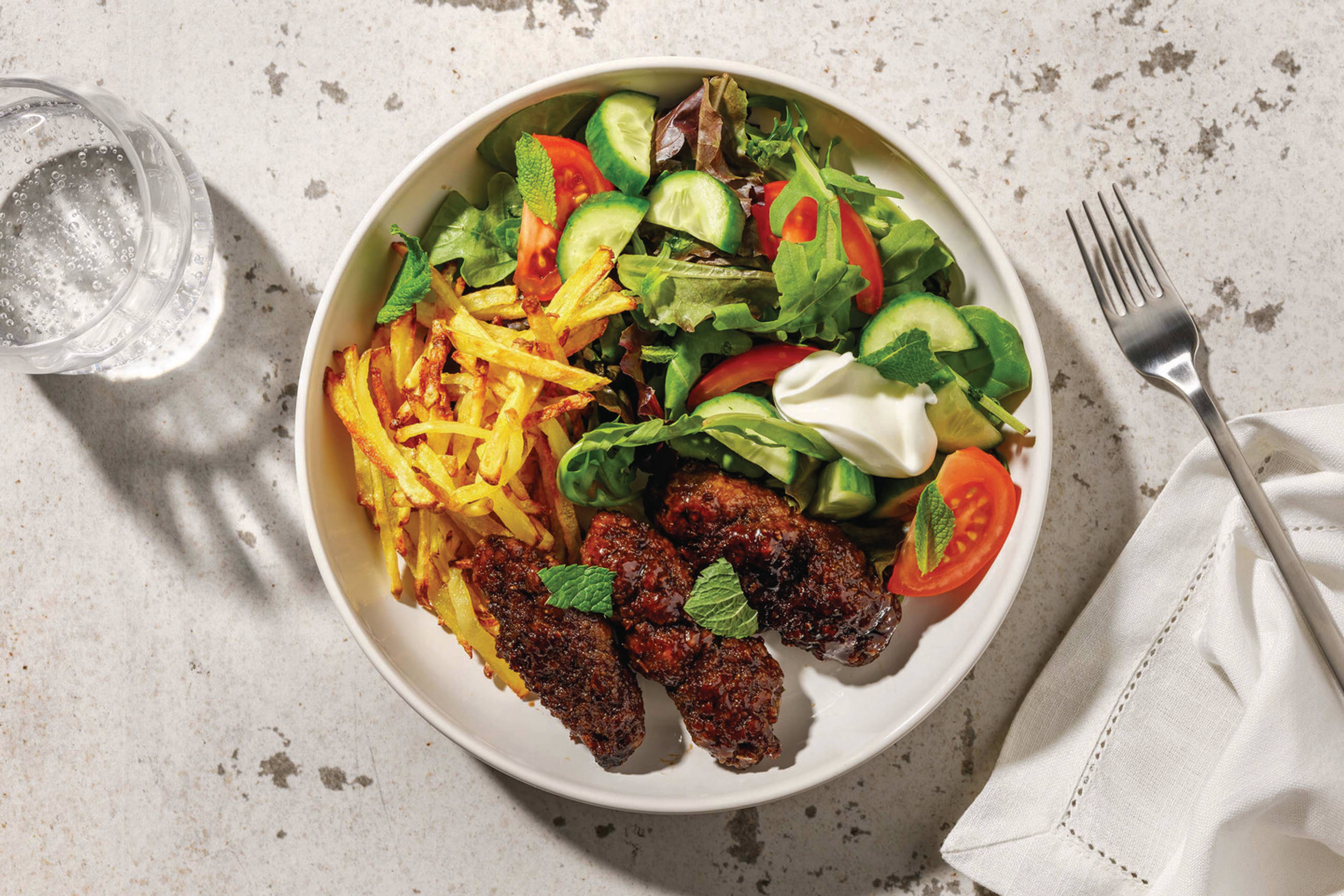 Easy Greek-Style Koftas, Halloumi & Shoestring Fries