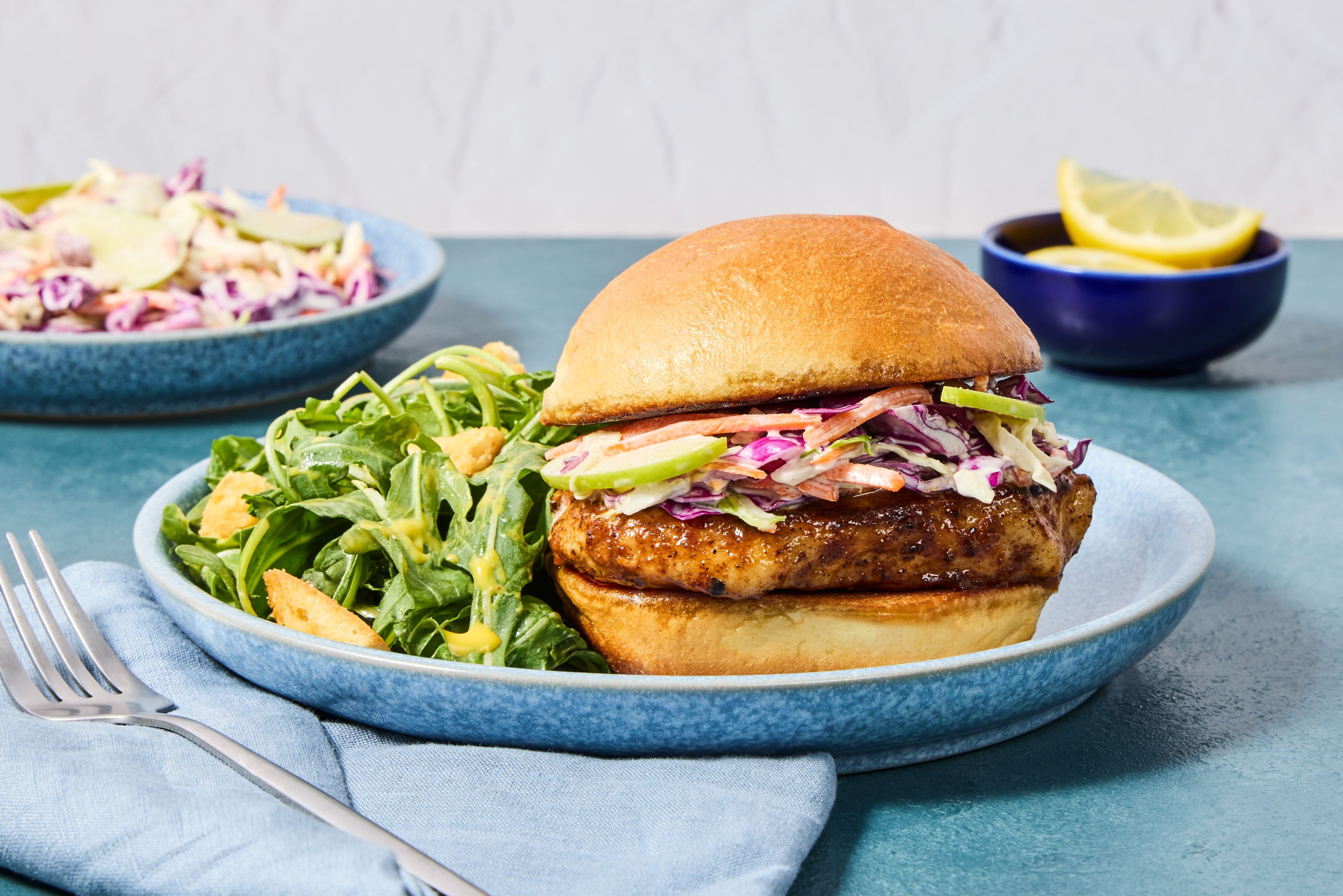 Seared Pork Sandos with Tangy Apple Slaw