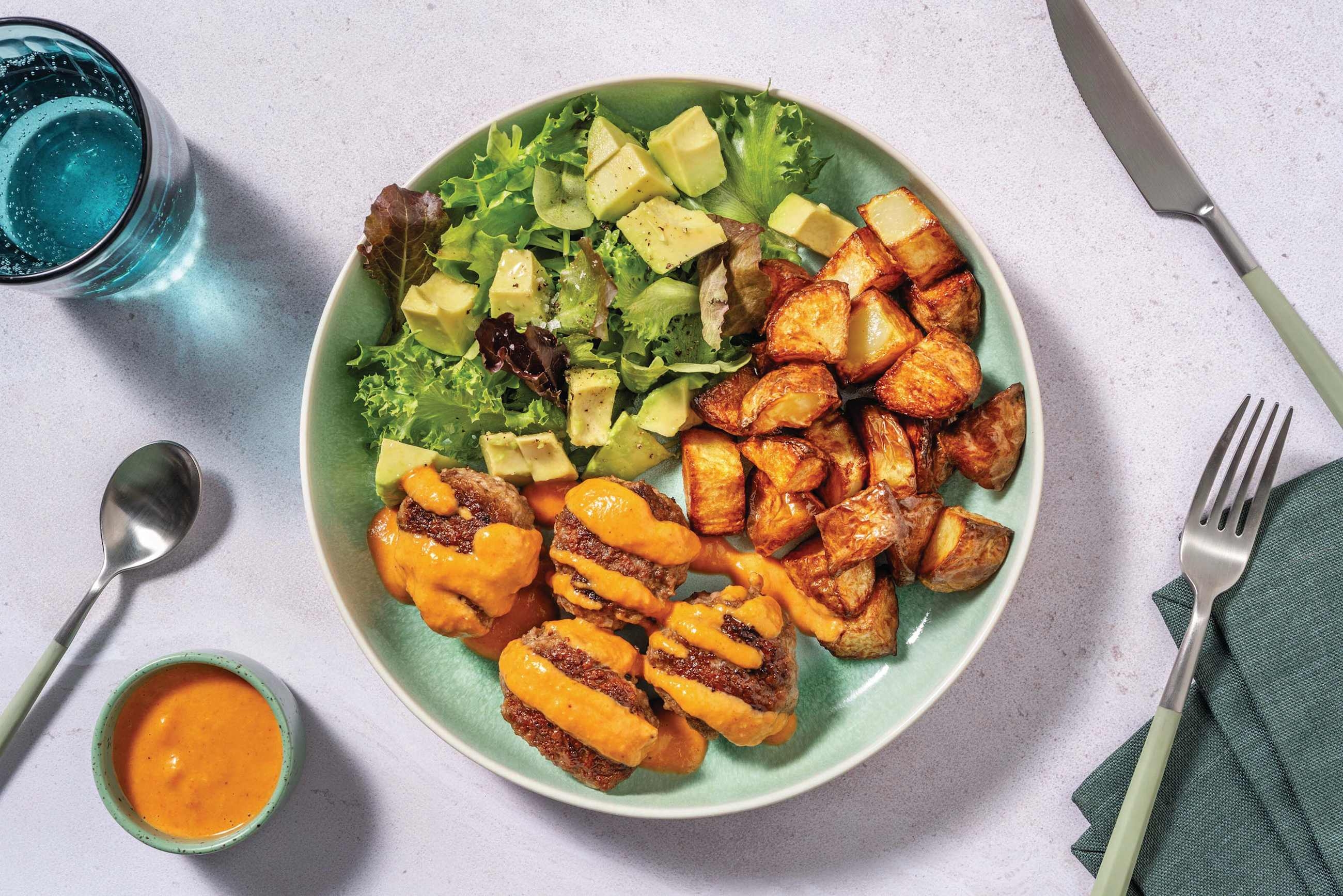 Double Venison Rissoles & DIY Romesco Sauce