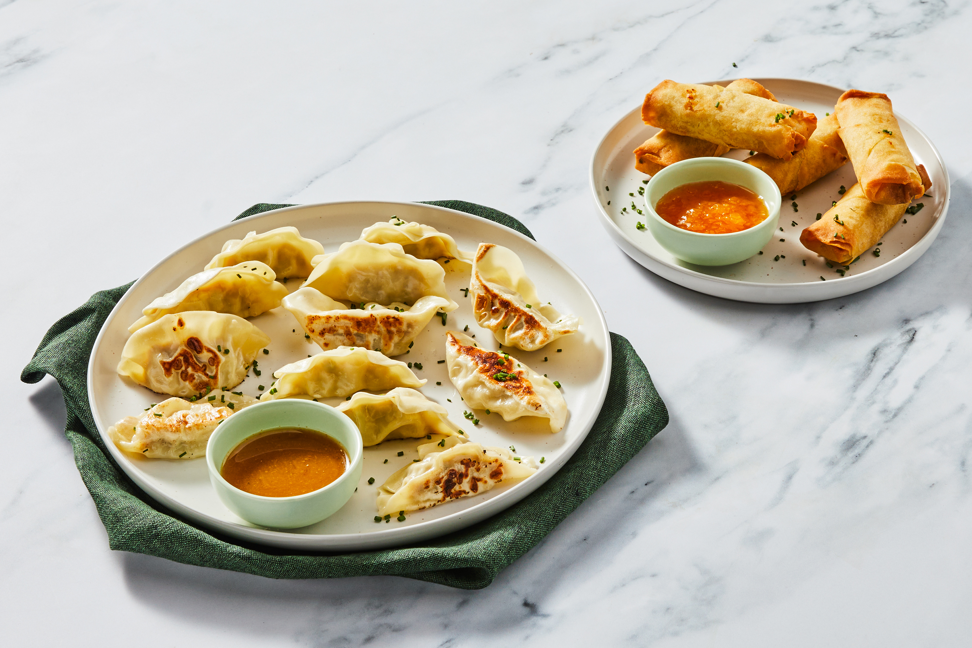 Chicken Dumplings & Veggie Spring Rolls Board