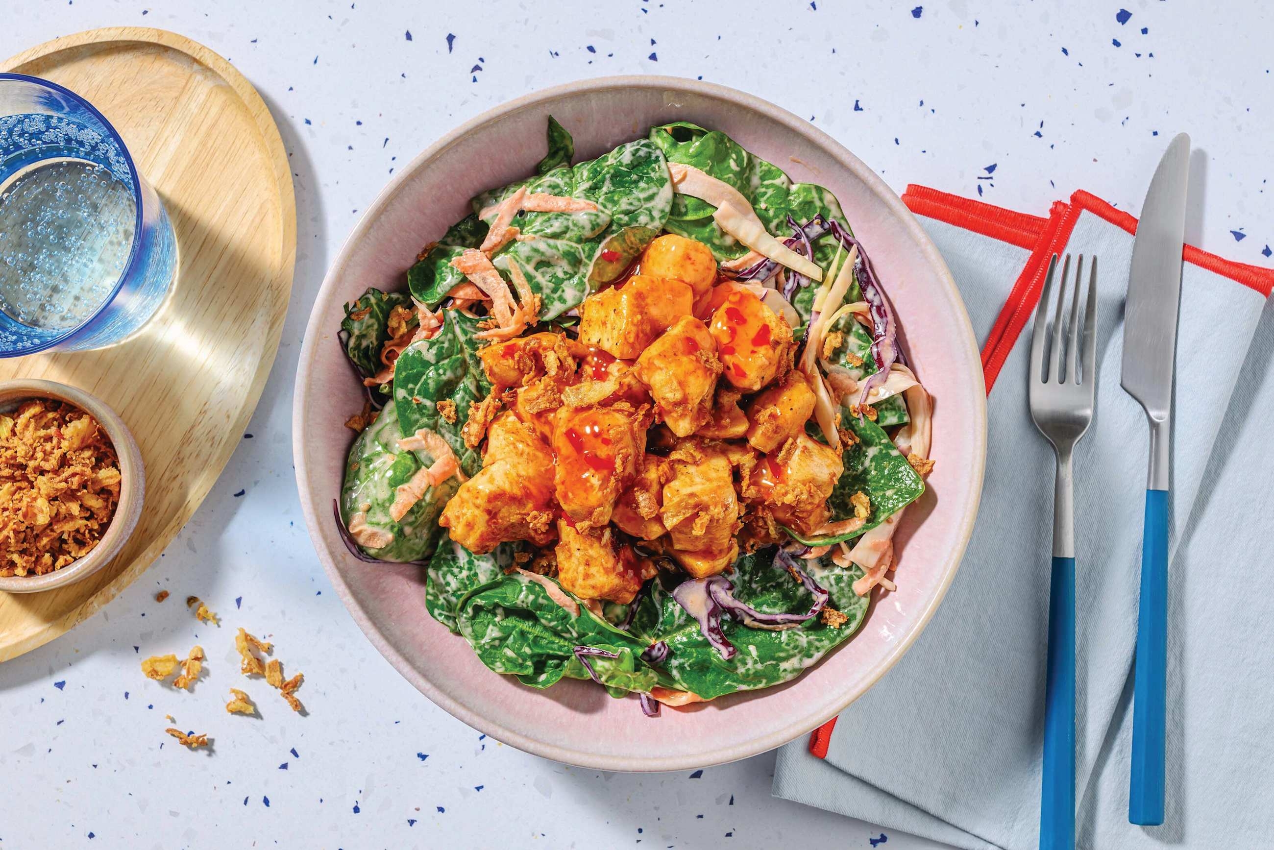 Sweet Chilli Tofu Bites & Rainbow Salad