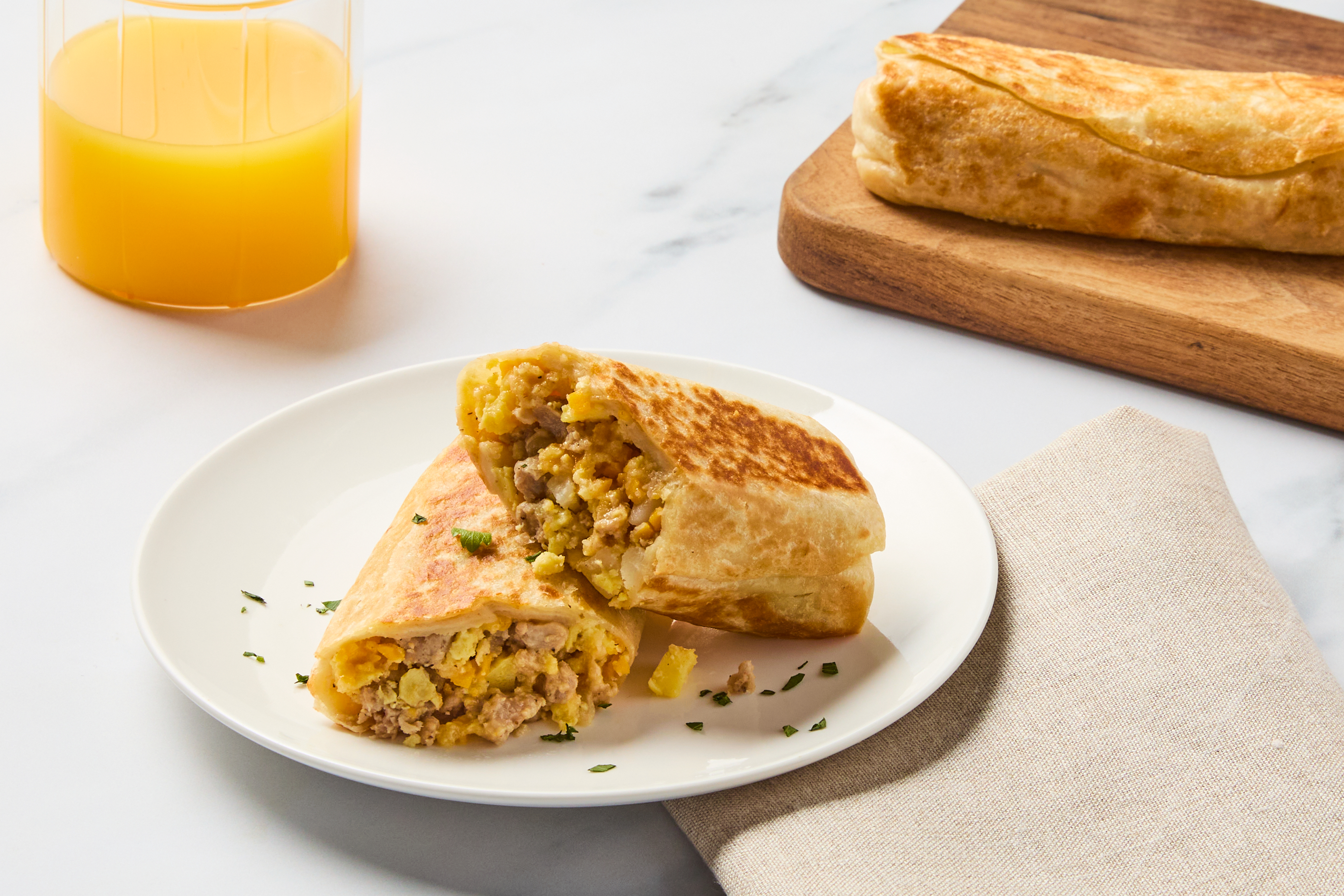 Pork Sausage, Egg & Cheddar Burritos