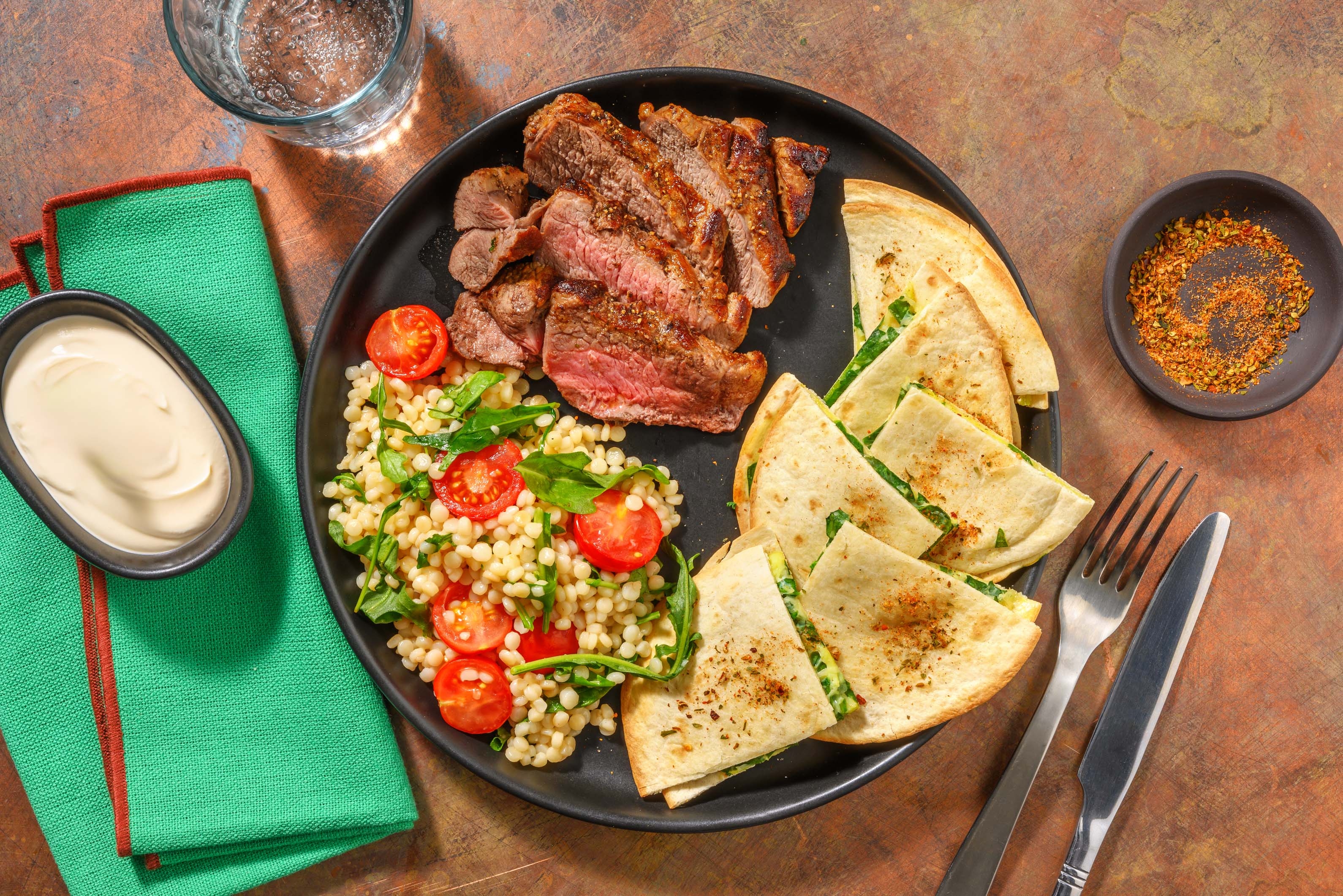 Chermoula-Spiced Lamb & Cheesy Greens Gozleme