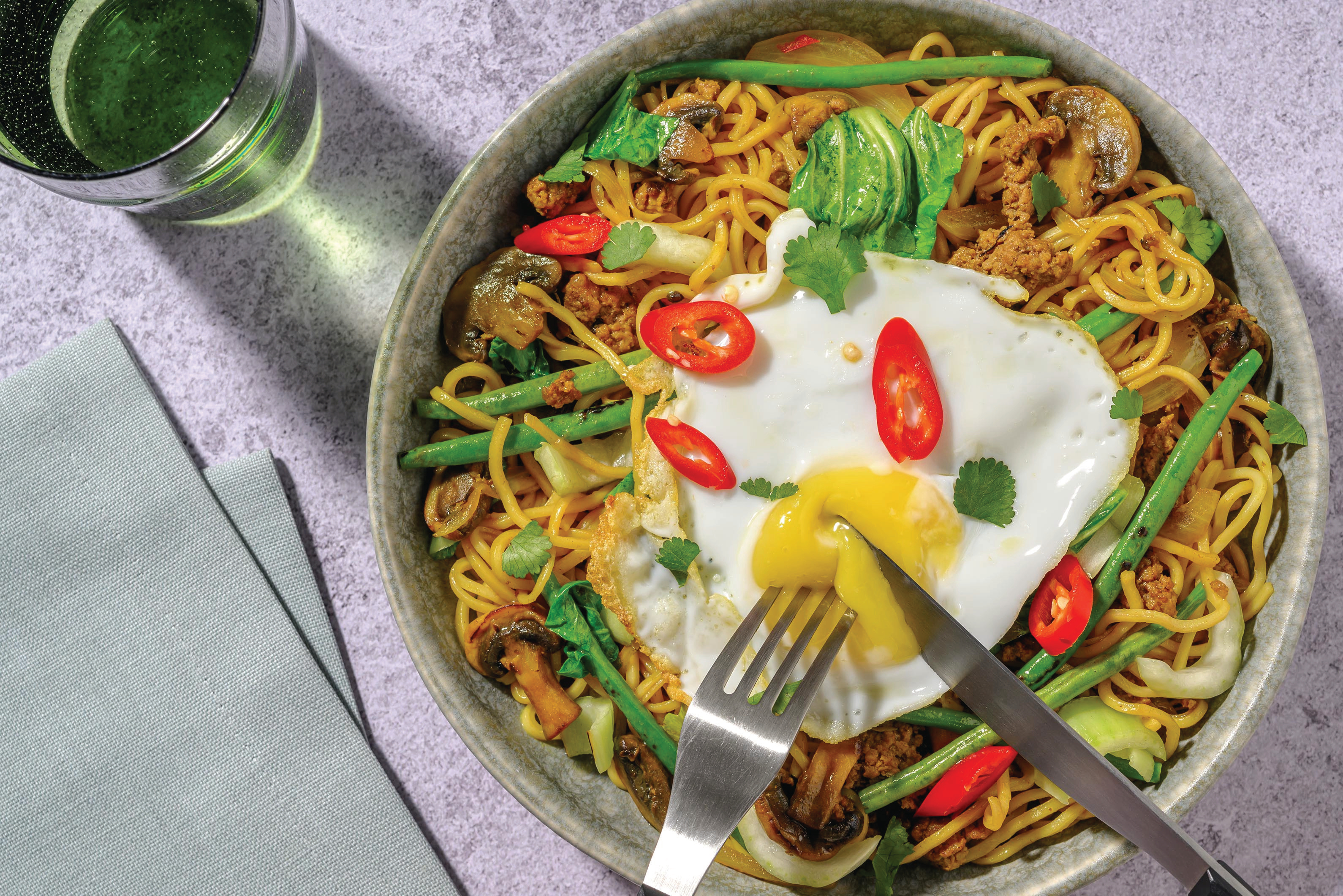 Singaporean Beef & Mushroom Egg Noodles