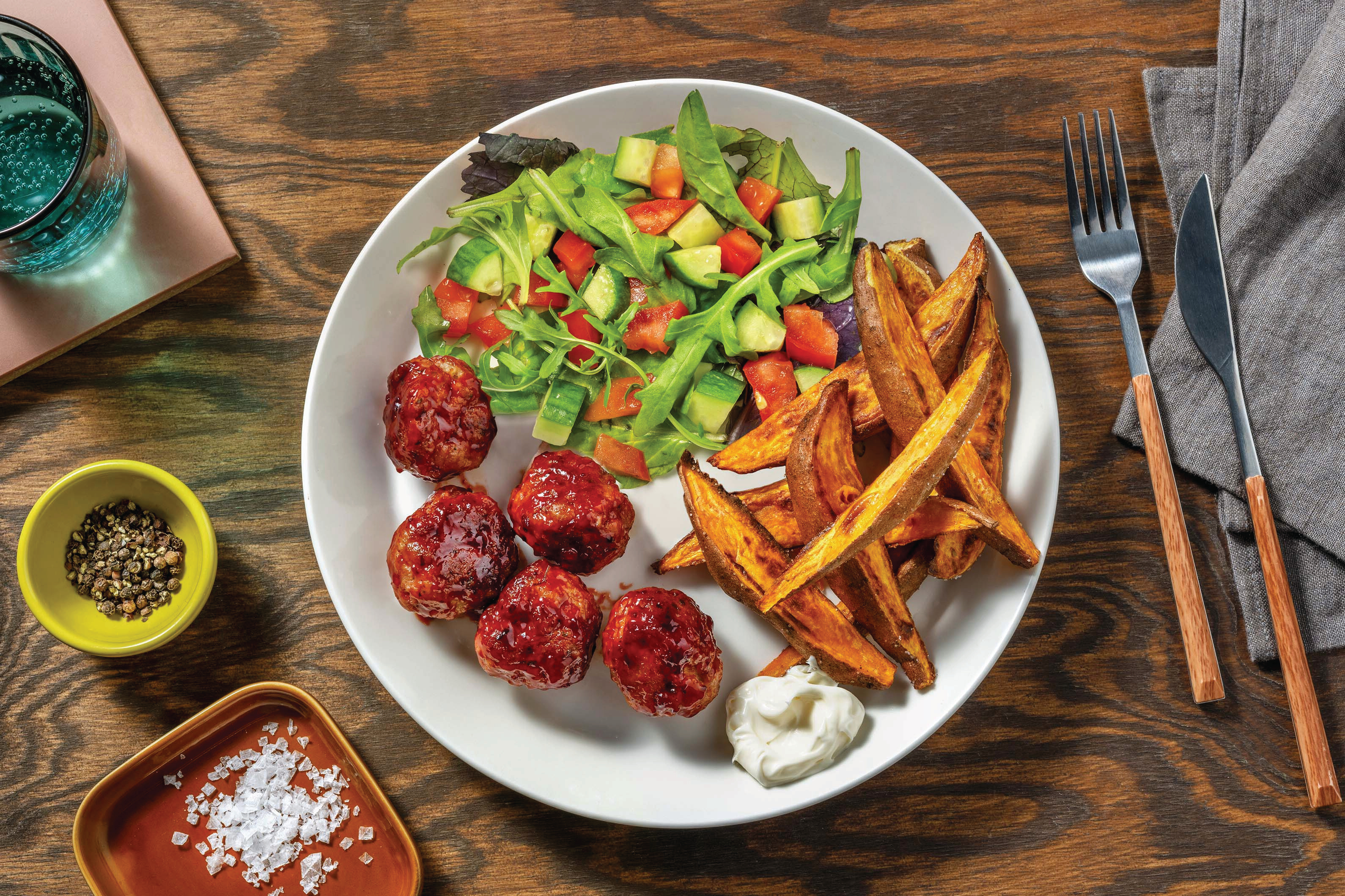 Glazed Beef Meatballs & Kumara Wedges