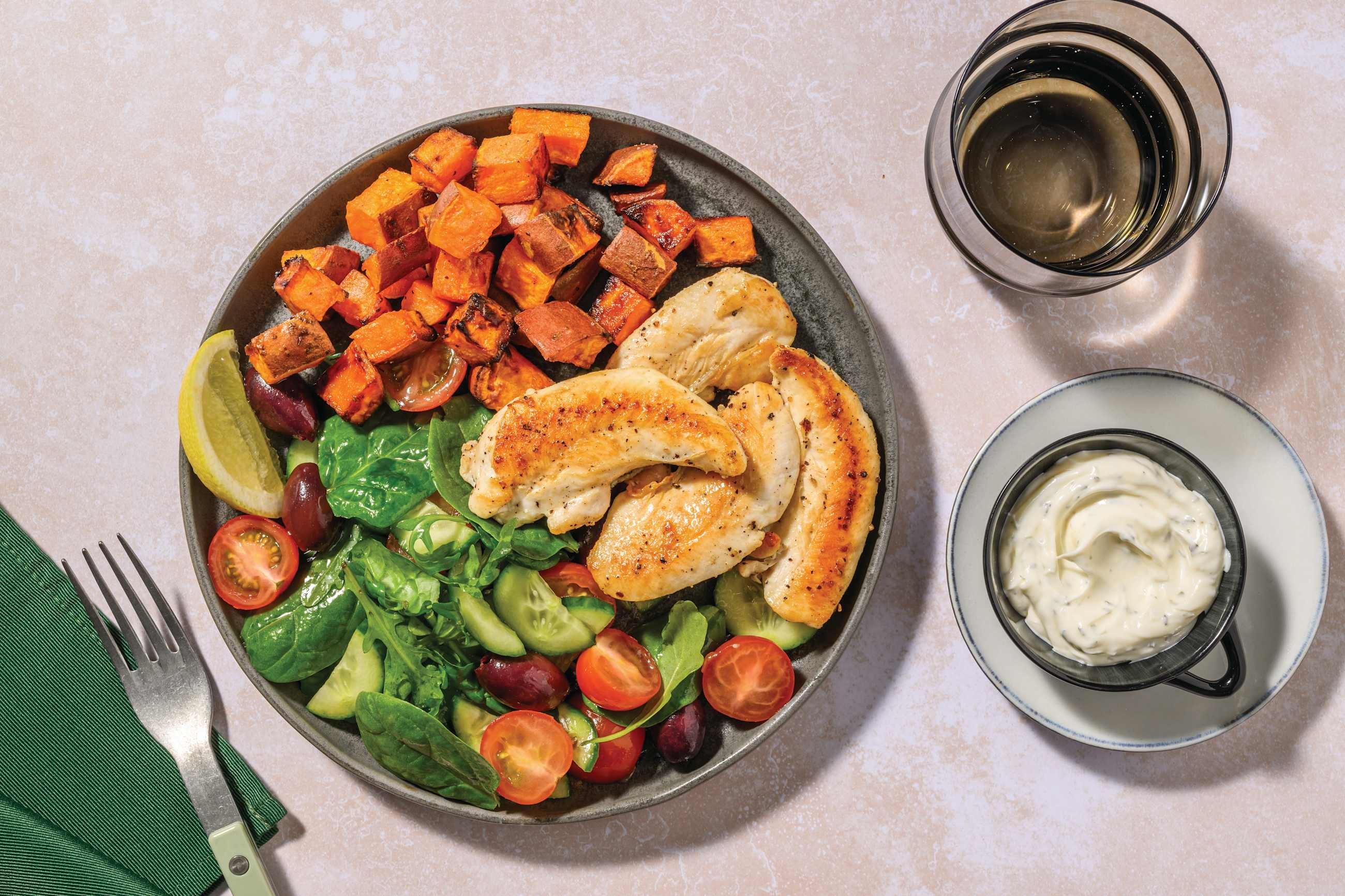 Lemon Chicken & Tomato-Olive Salad