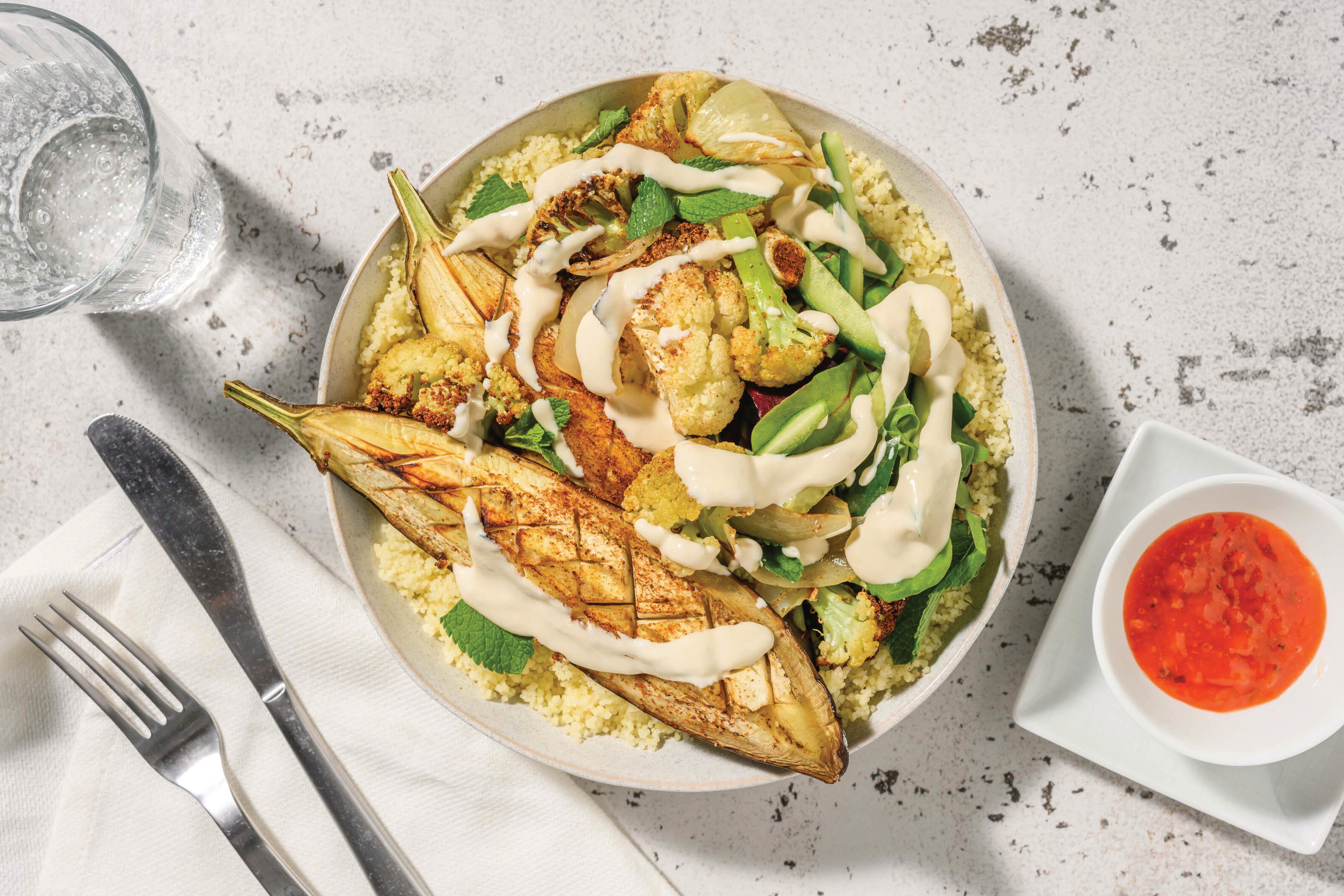 Roast Eggplant & Cauliflower Couscous Bowl