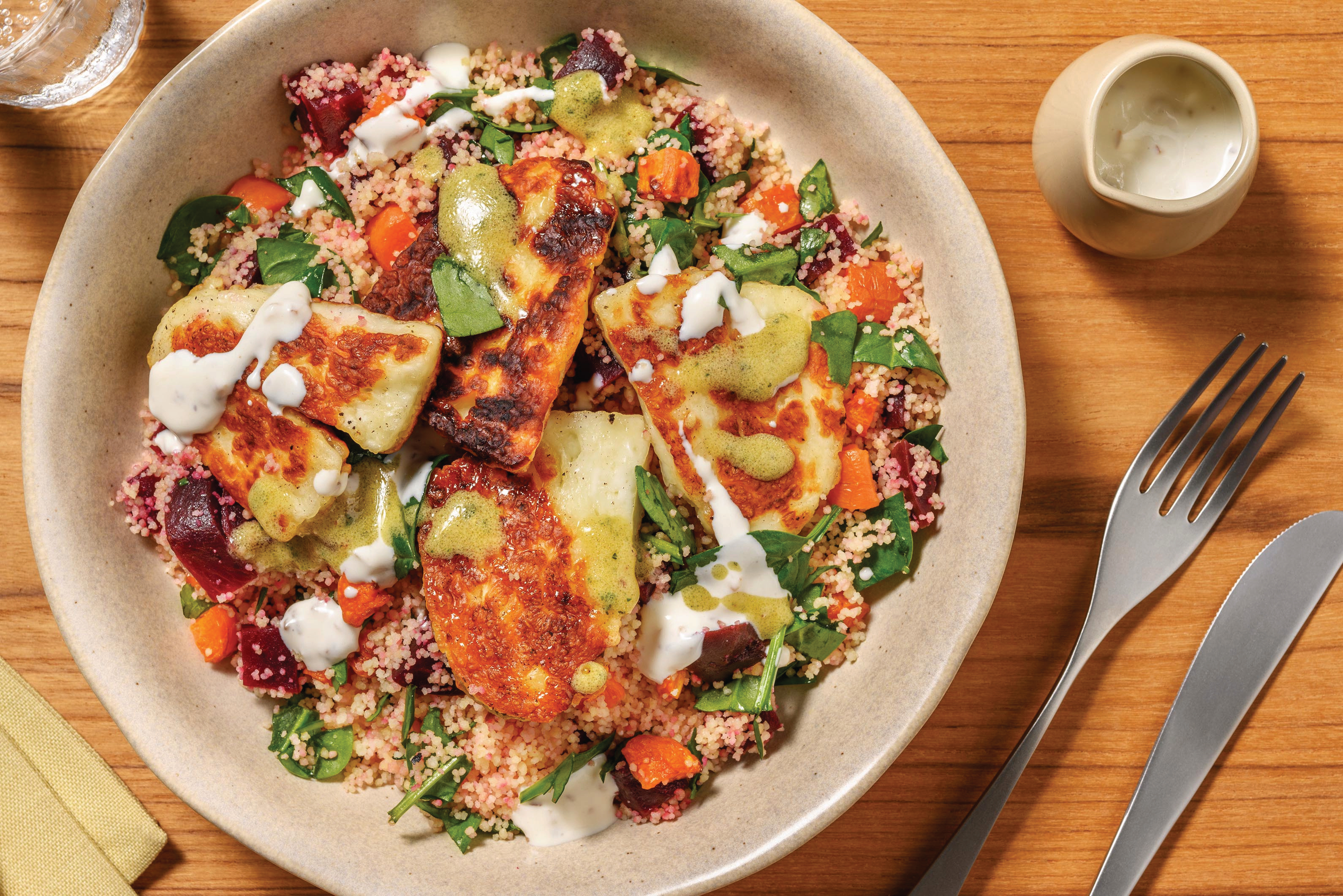 Golden Haloumi & Roast Veggie Couscous