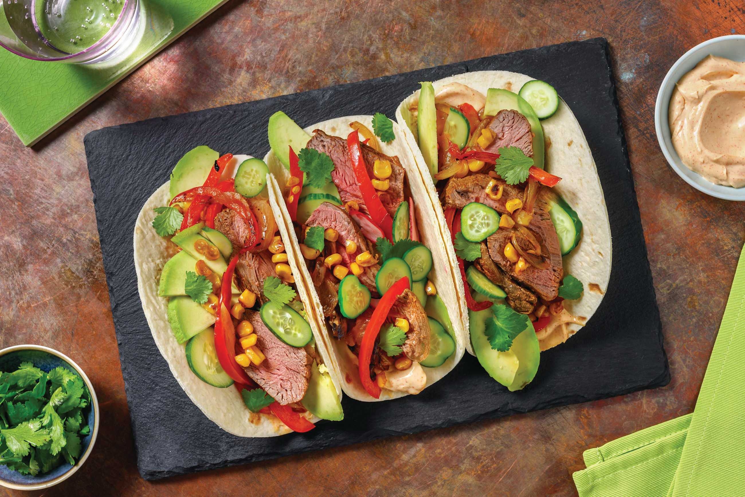 Lamb Rump & Grilled Capsicum Tacos