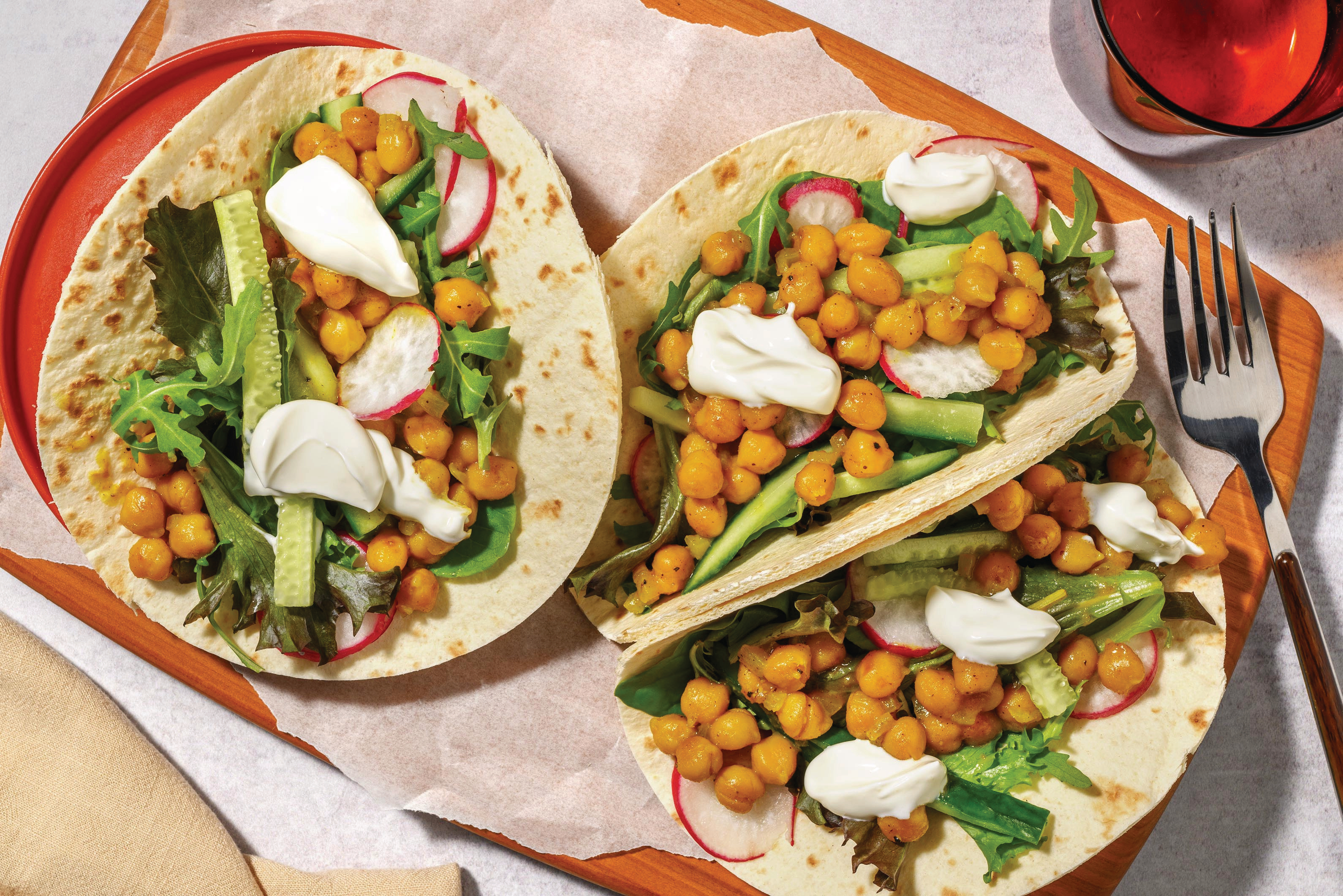 Sticky Indian-Style Chickpea & Chicken Tacos