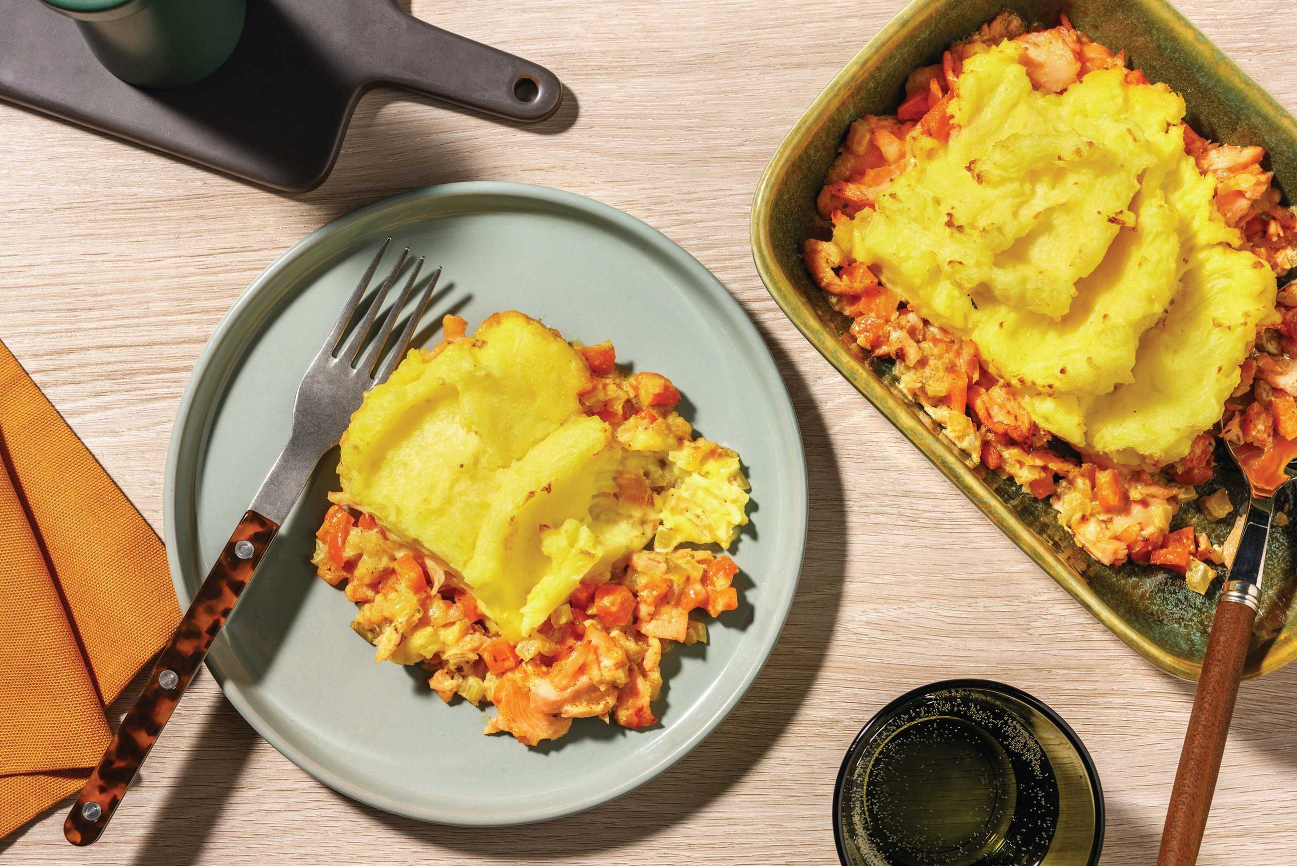 Creamy Salmon, Prawn & Potato Topped Pie