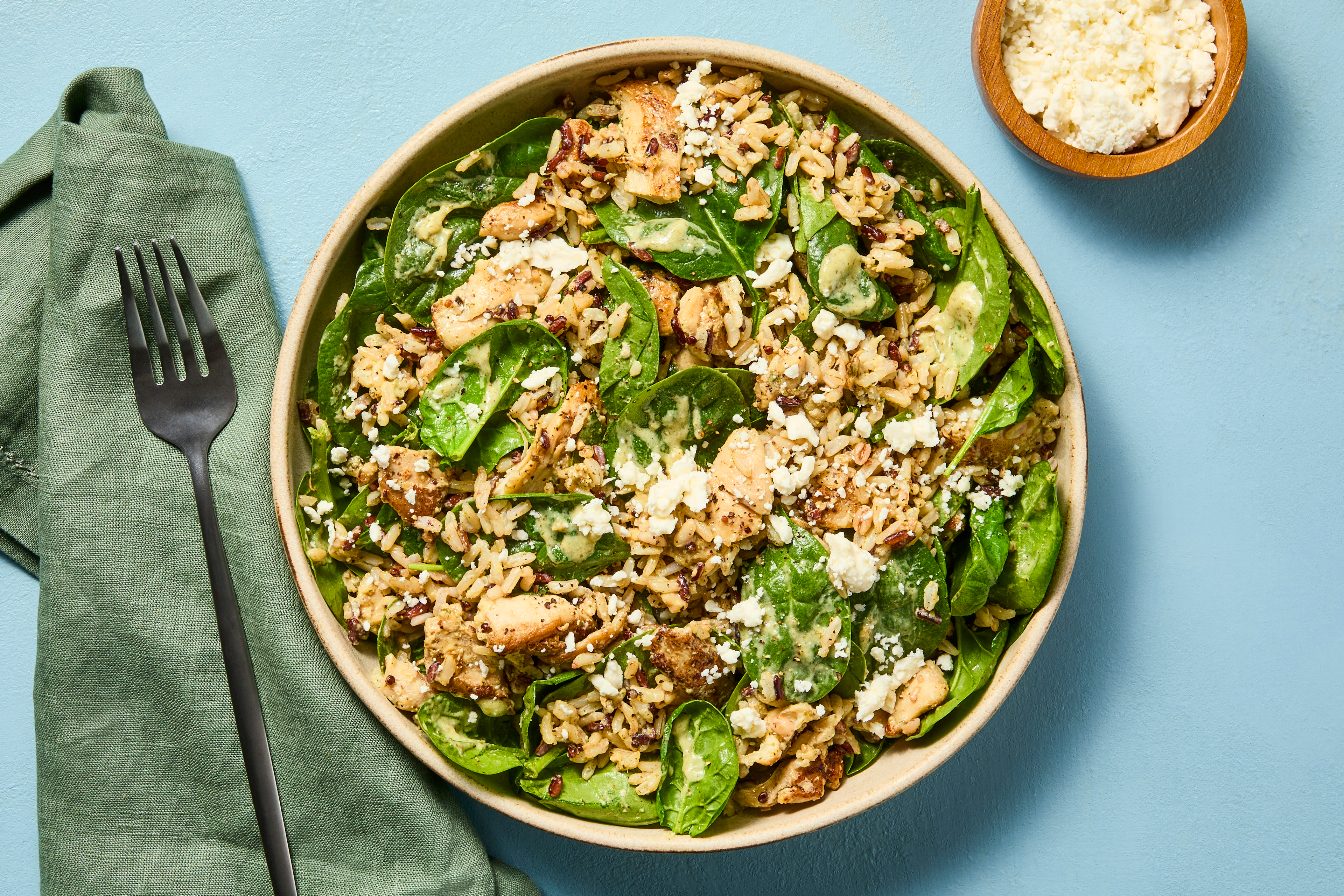 Lemony Chicken & Grains Spinach Salad
