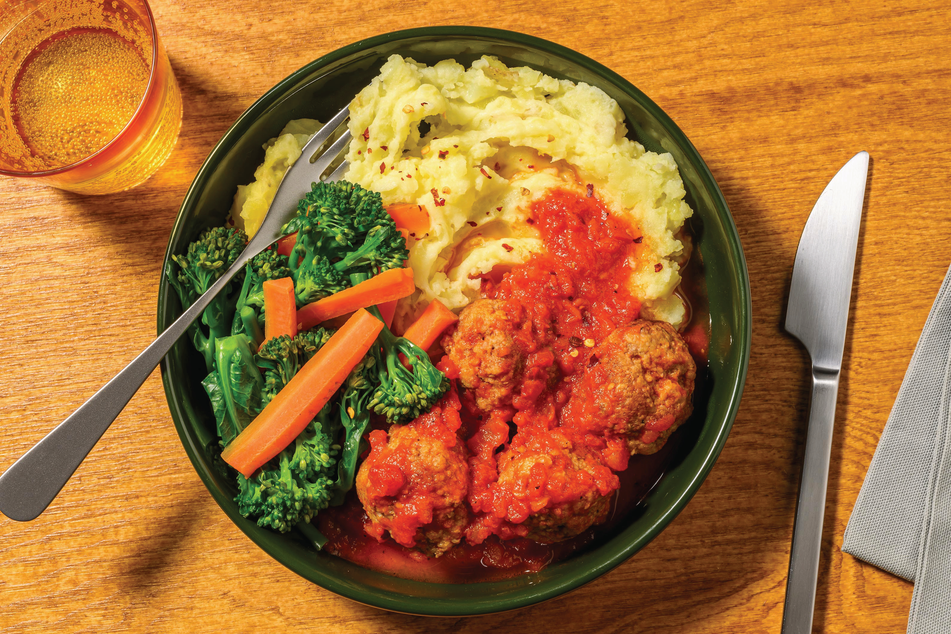 Saucy Beef Meatballs & Potato Mash