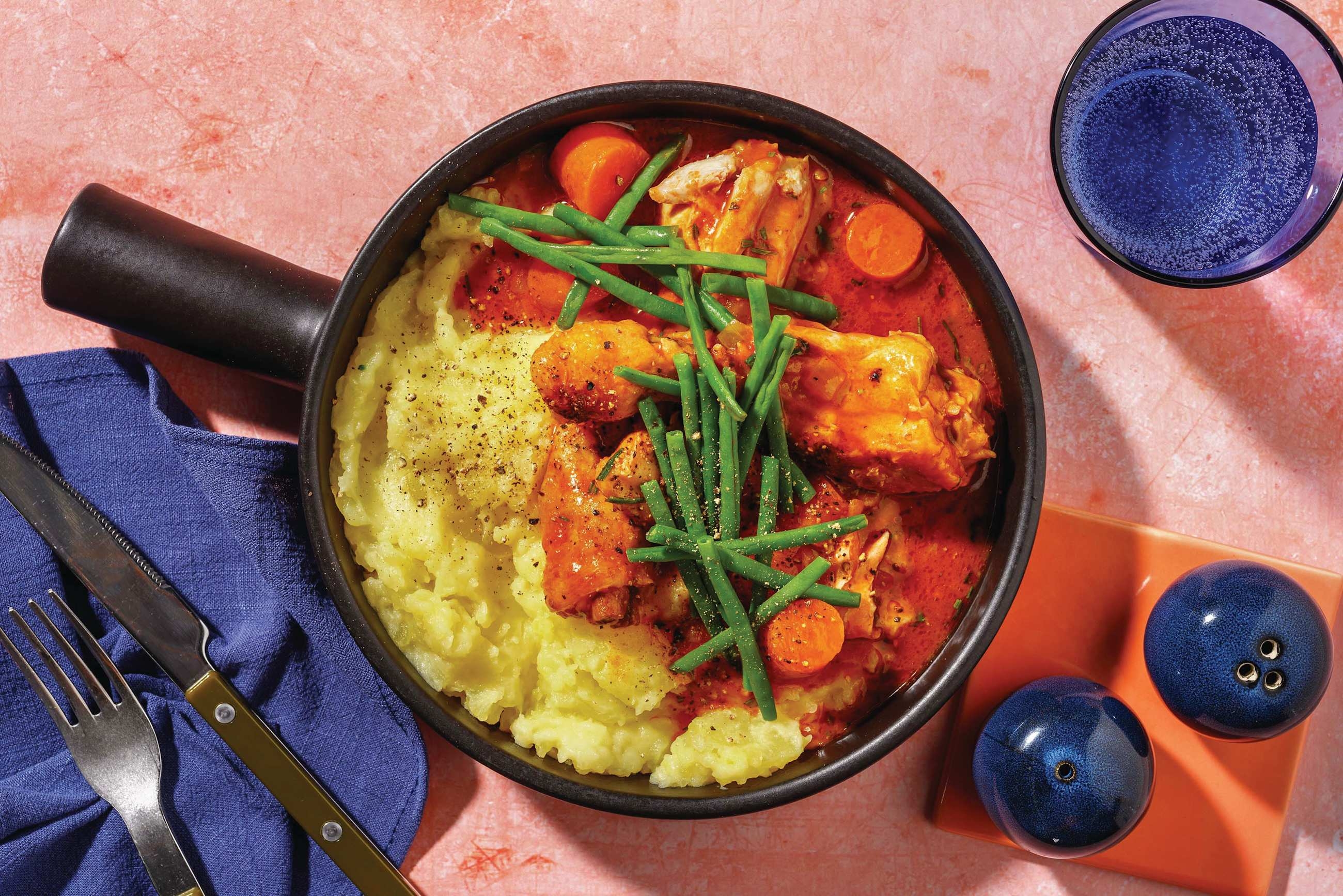 Saucy Chicken Drumsticks & Bacon-Potato Mash