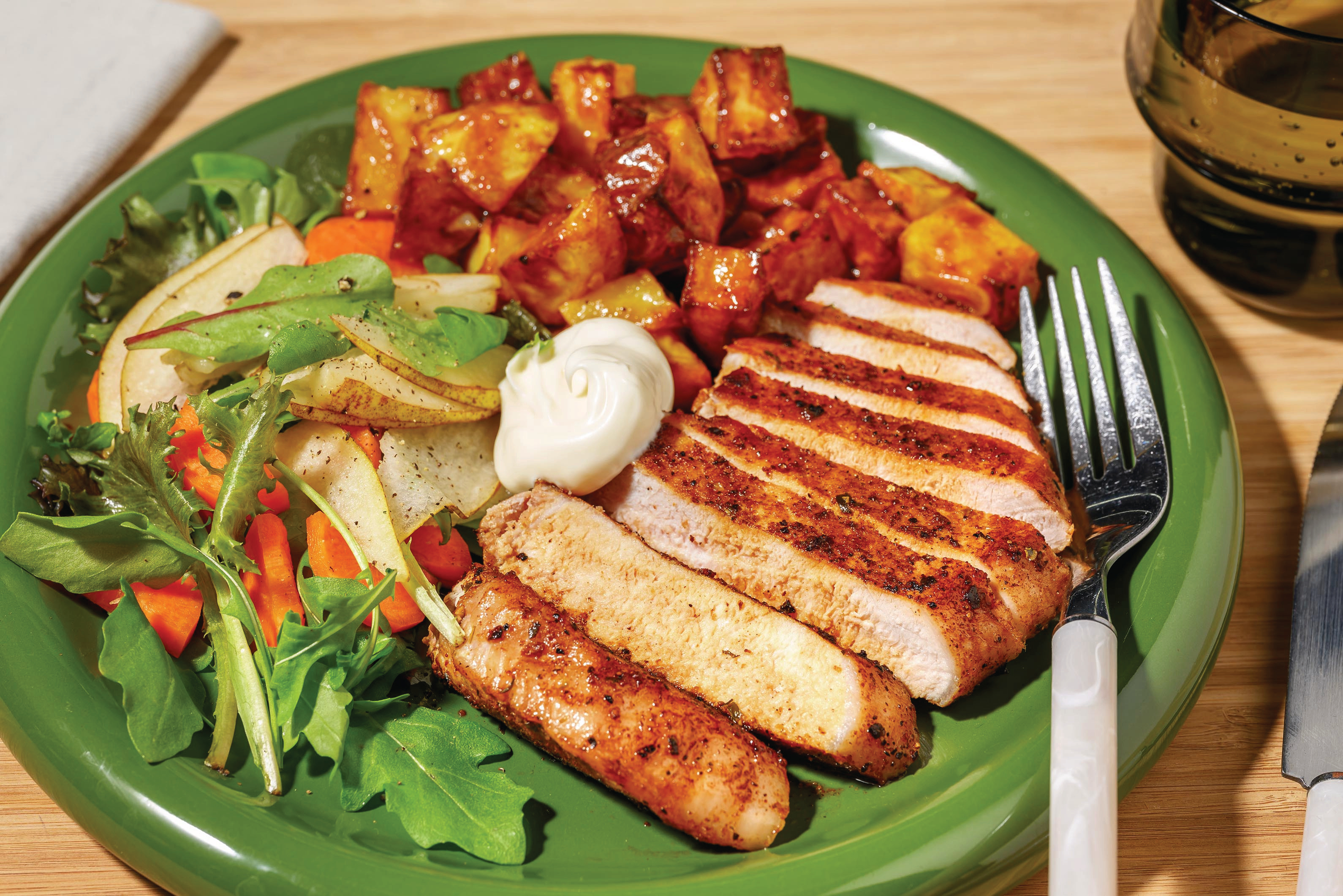 Spiced Pork Steaks & Soy-Ginger Potatoes