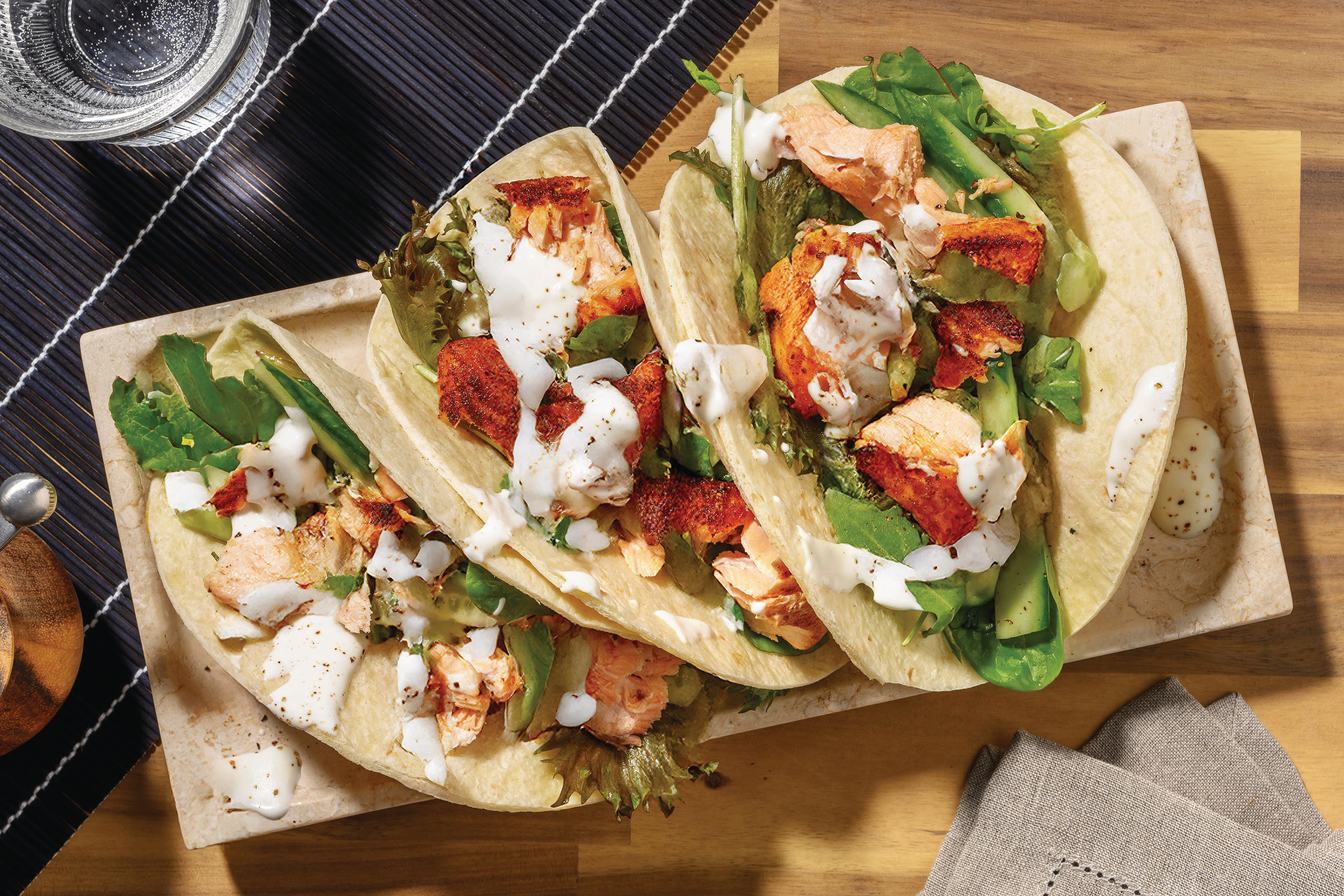 Mumbai Spiced Salmon & Salad Tacos
