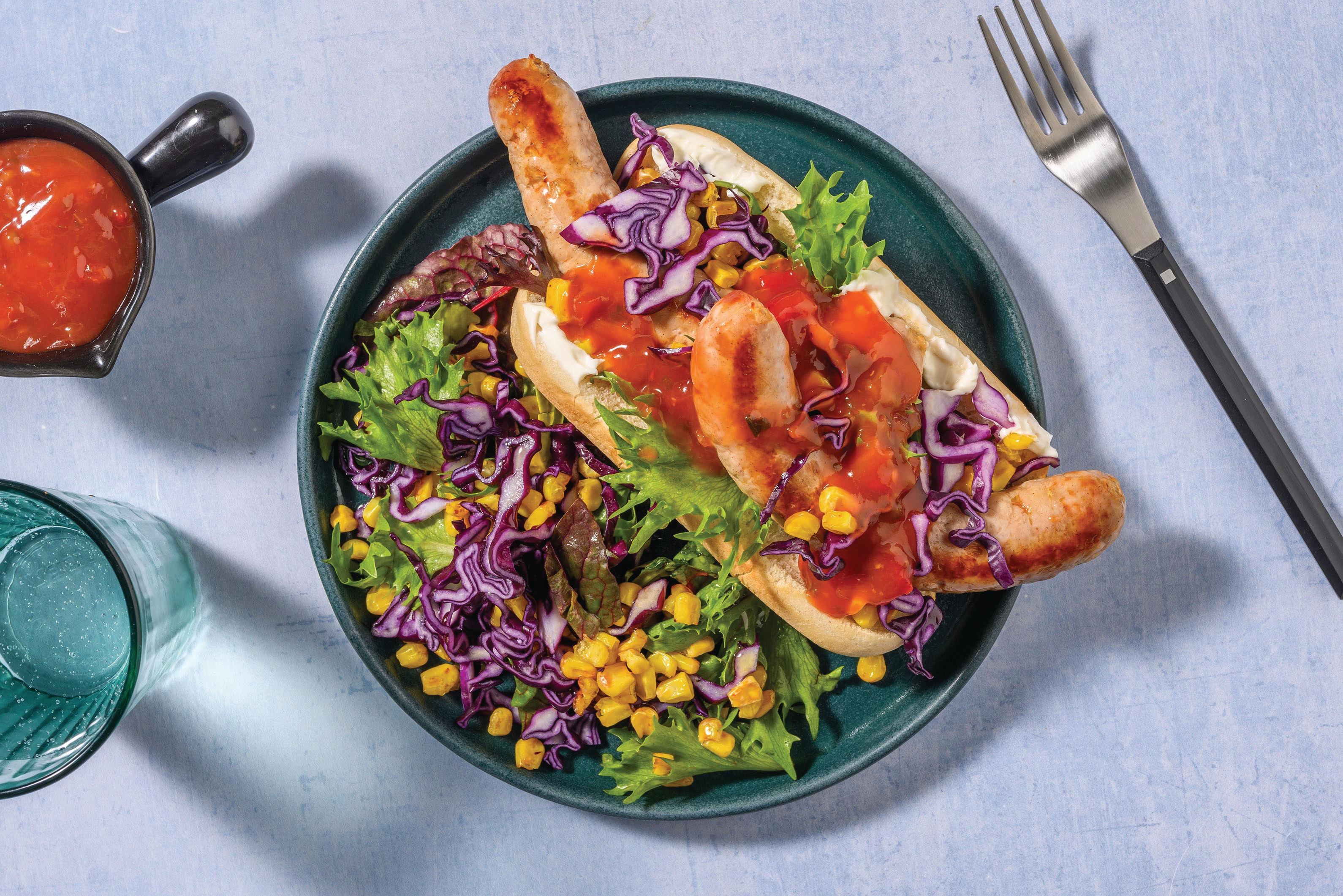 Pork Sausage & Capsicum Relish Hot Dogs