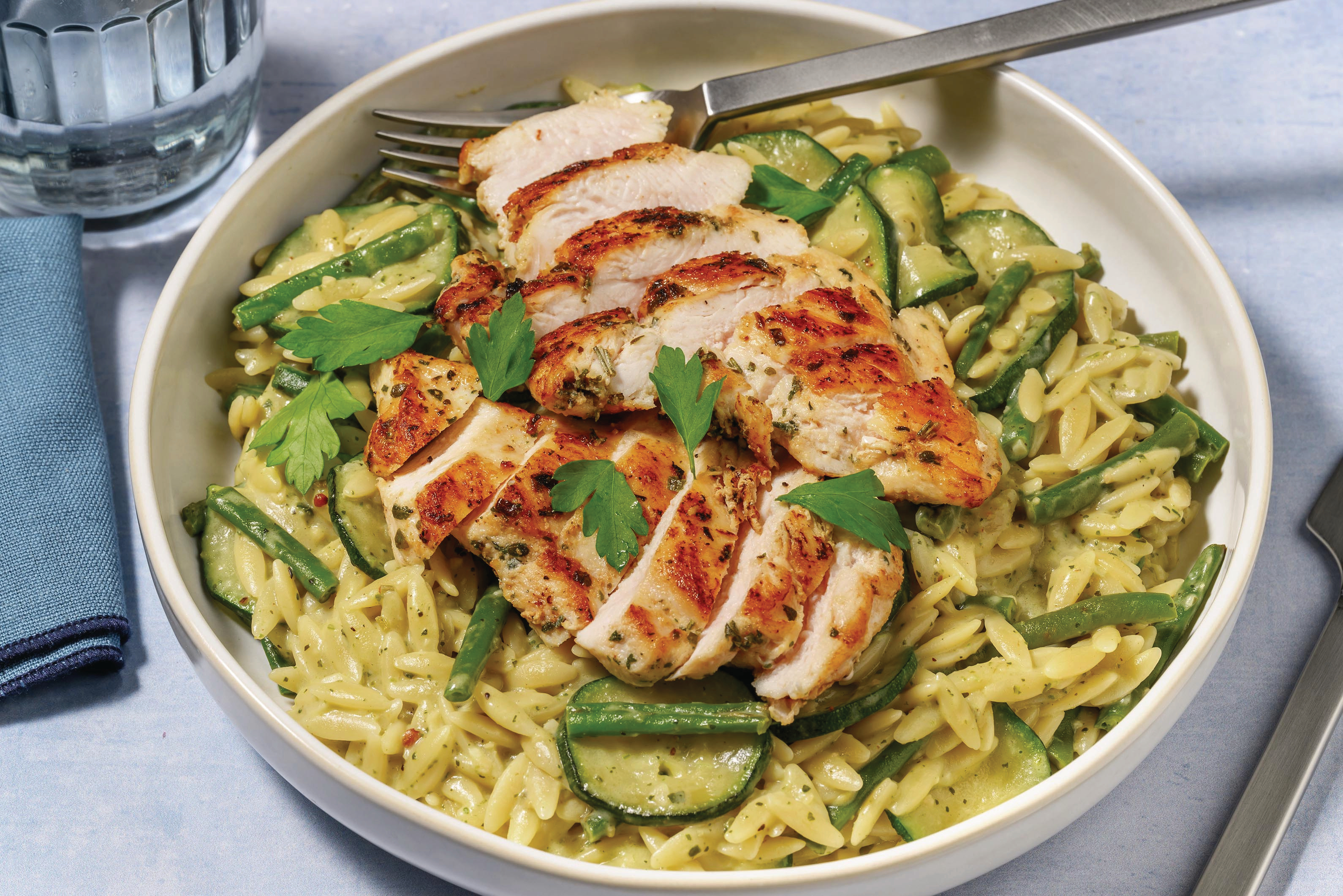 Supergreen Creamy Pesto Chicken Risoni