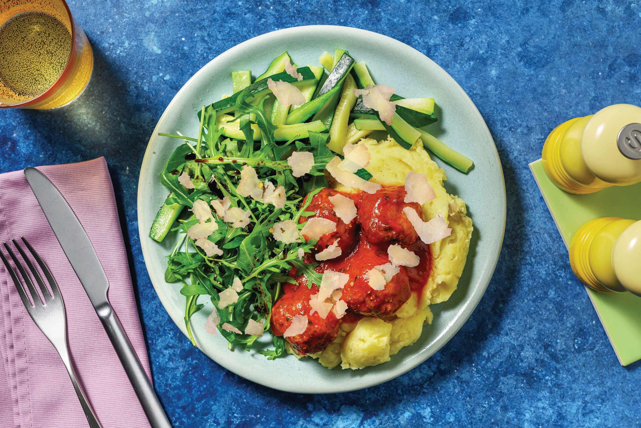 Double Italian Beef Meatballs & Parmesan Polenta