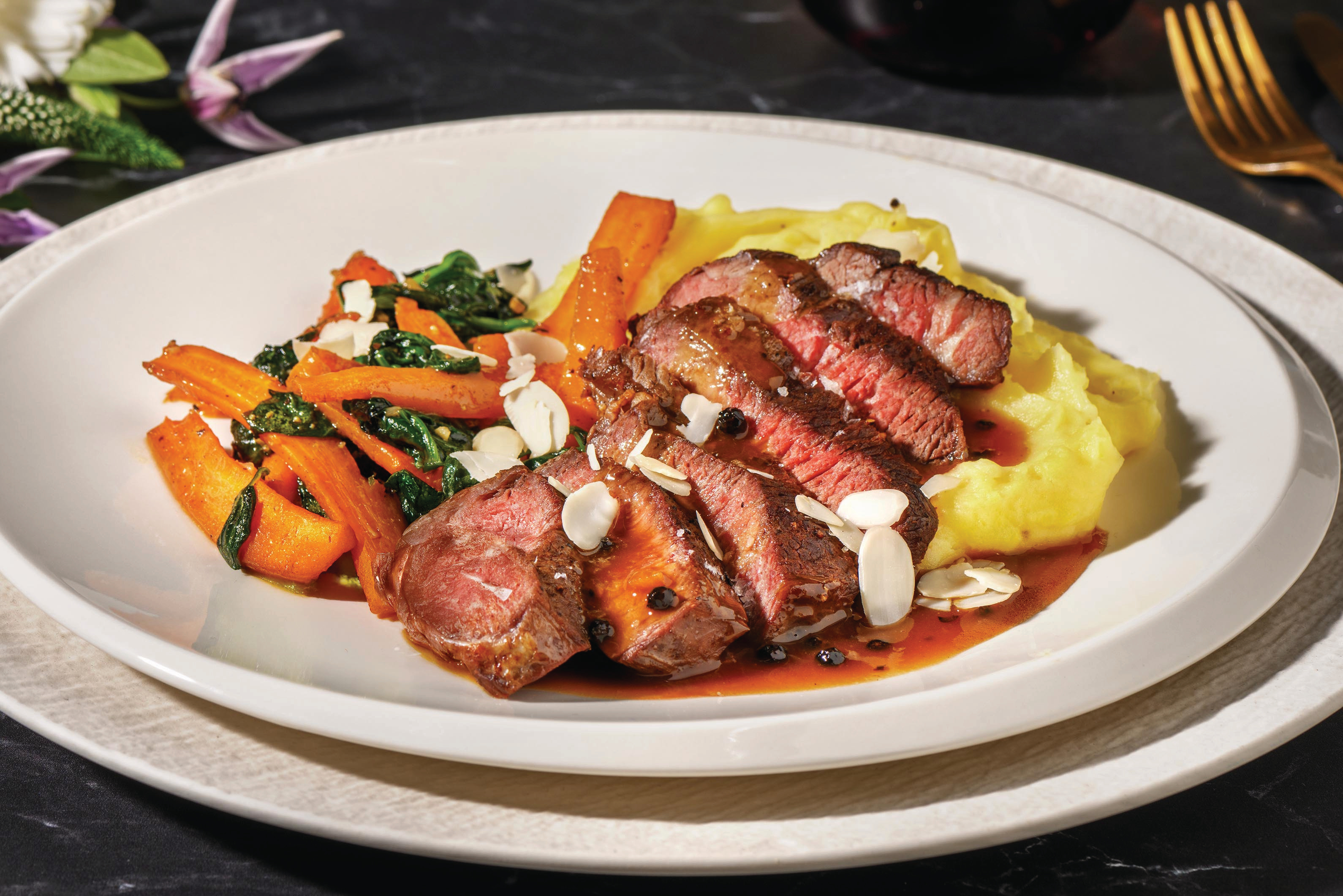 Seared Lamb Backstrap & Pepper Gravy