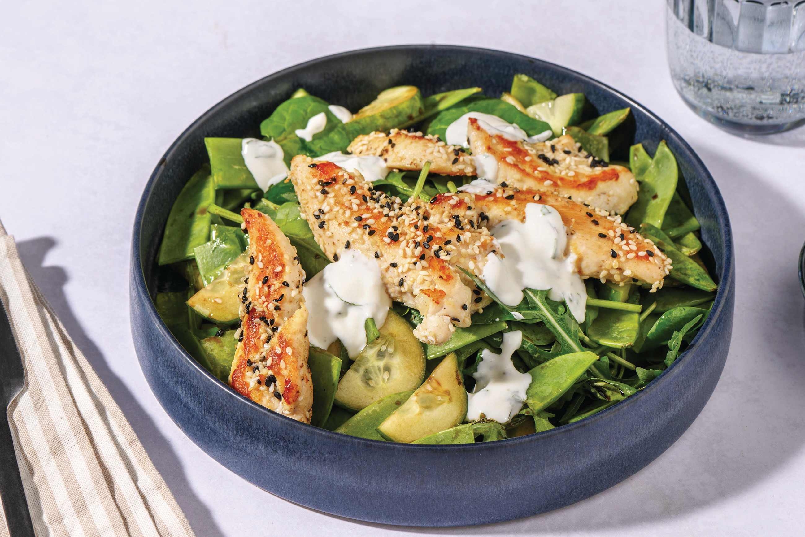 Sesame-Coated Haloumi & Pea Pod Salad