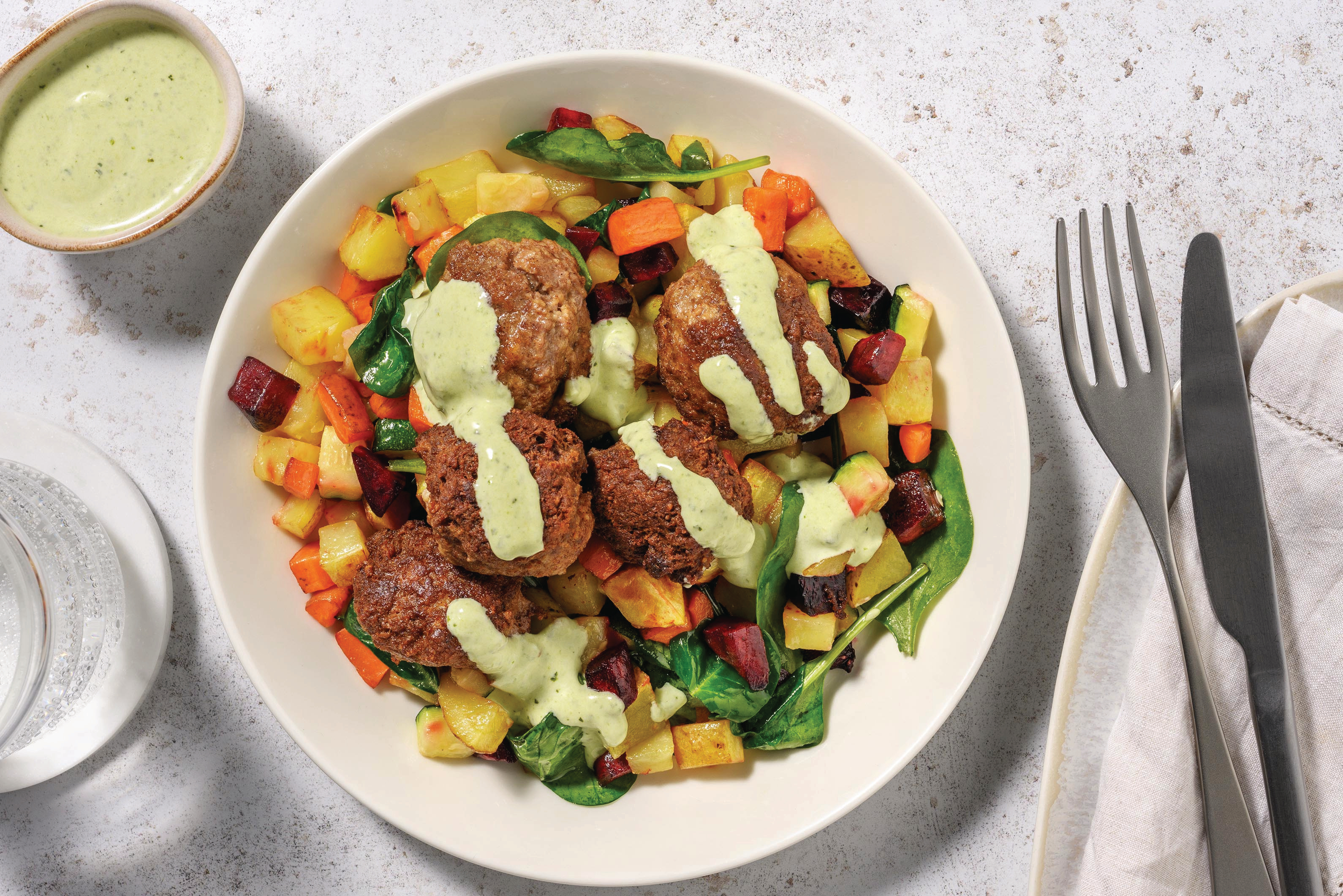 Herby Beef Meatballs & Veggie Toss