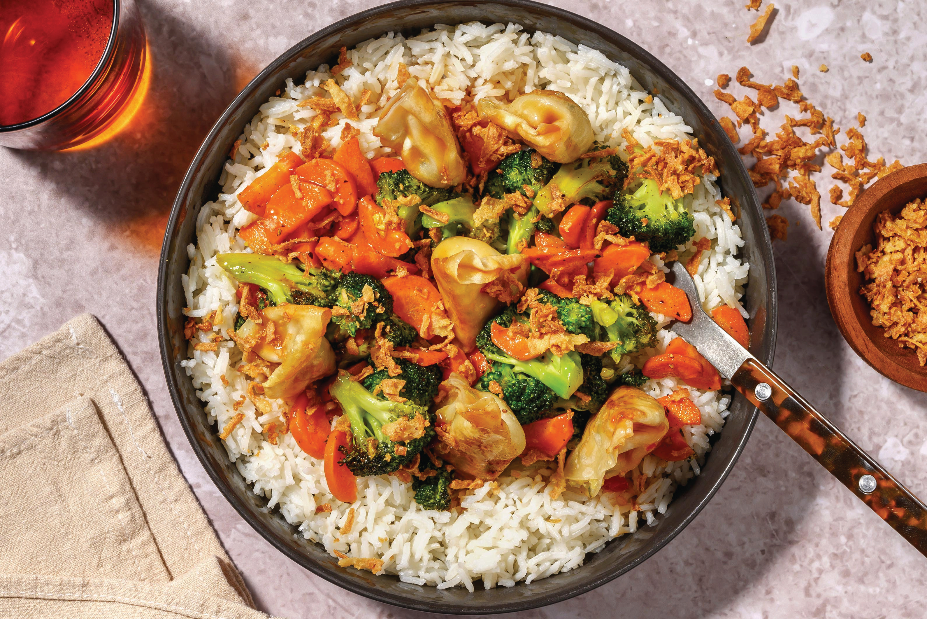 Sticky Prawn Wontons & Garlic Rice