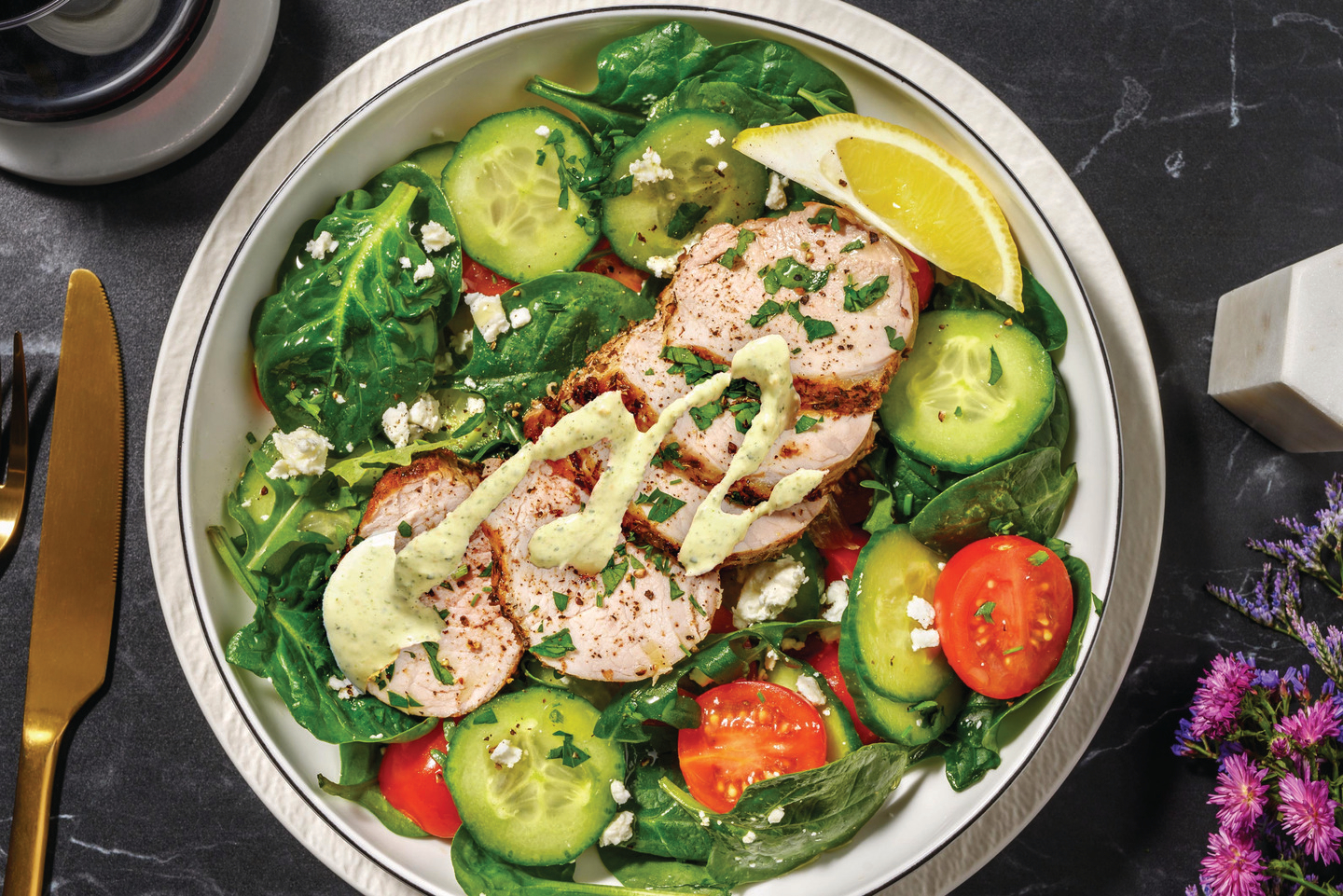 Greek-Style Pork & Zingy Feta Salad