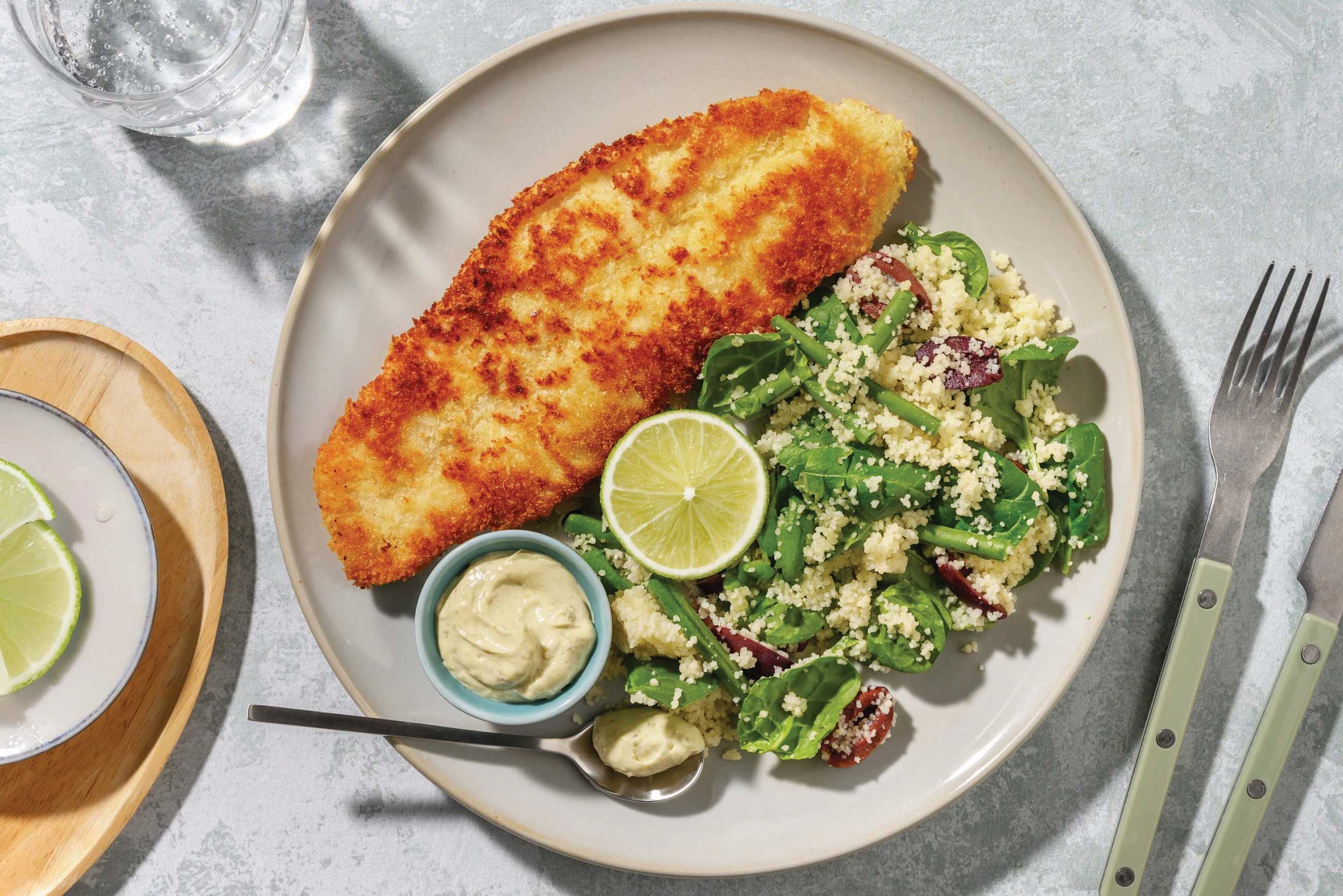 Shortcut Crumbed Fish & Couscous Salad