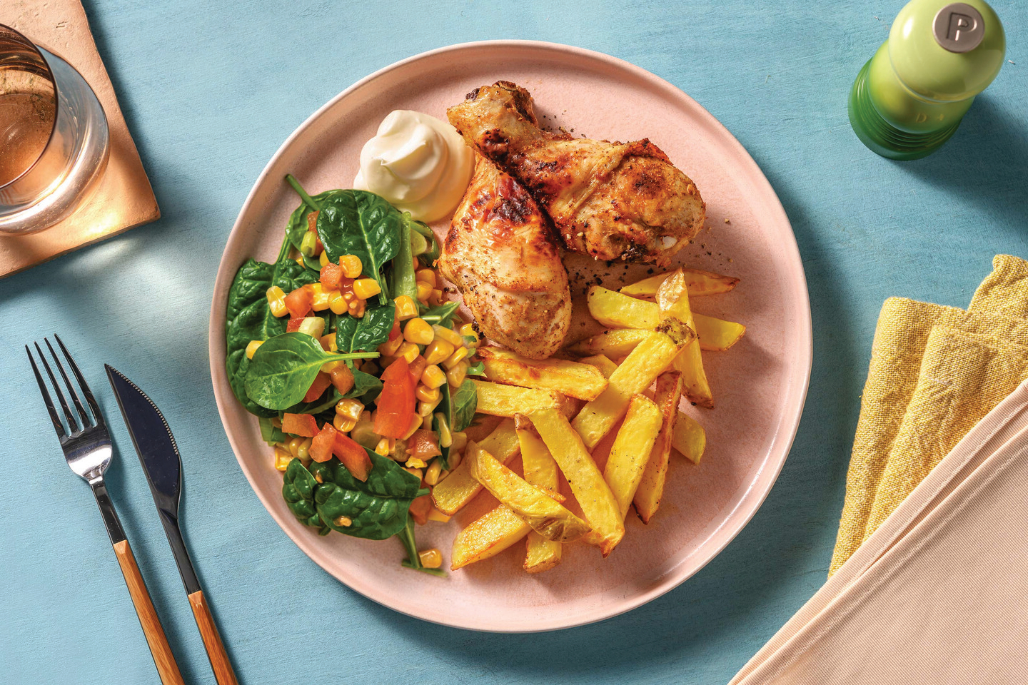 Cherry-BBQ Chicken Drumsticks & Fries