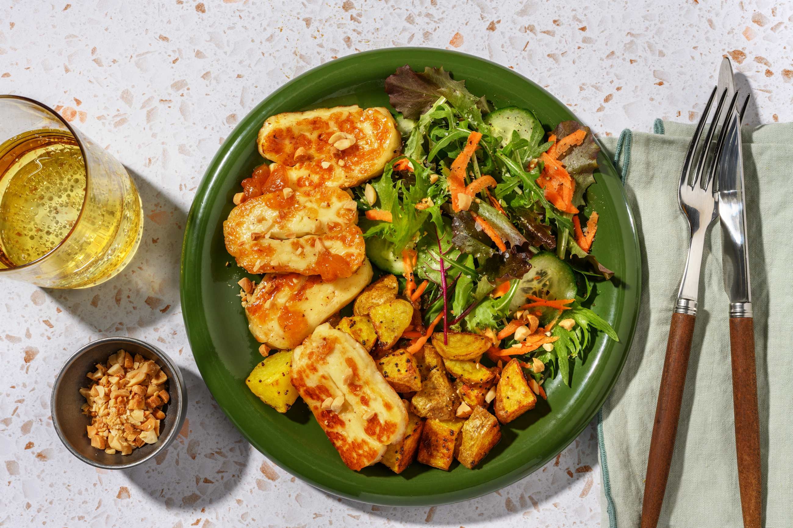 Sticky Halloumi & Spiced Potatoes