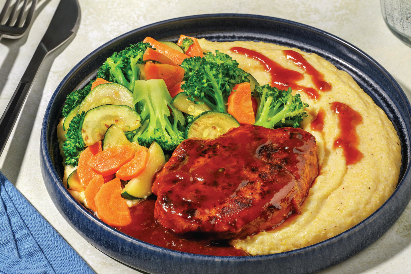 Sticky BBQ Pork Steaks & Creamy Polenta