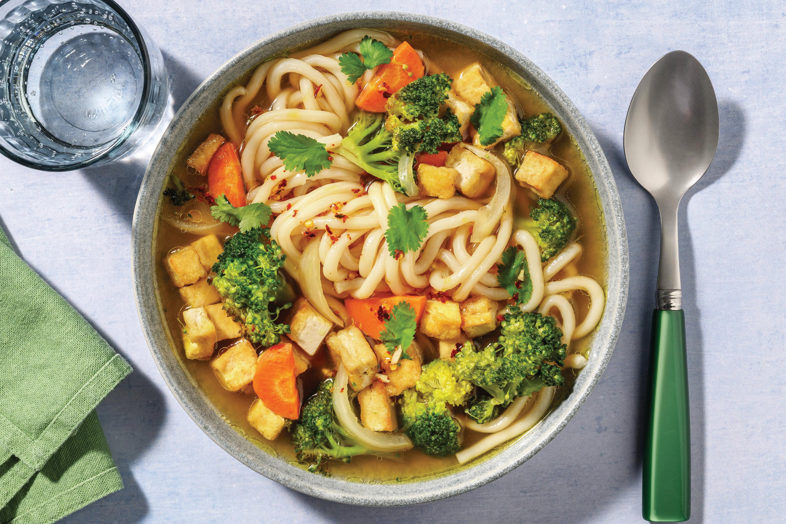 One-Pot Asian Prawns, Tofu & Udon Soup